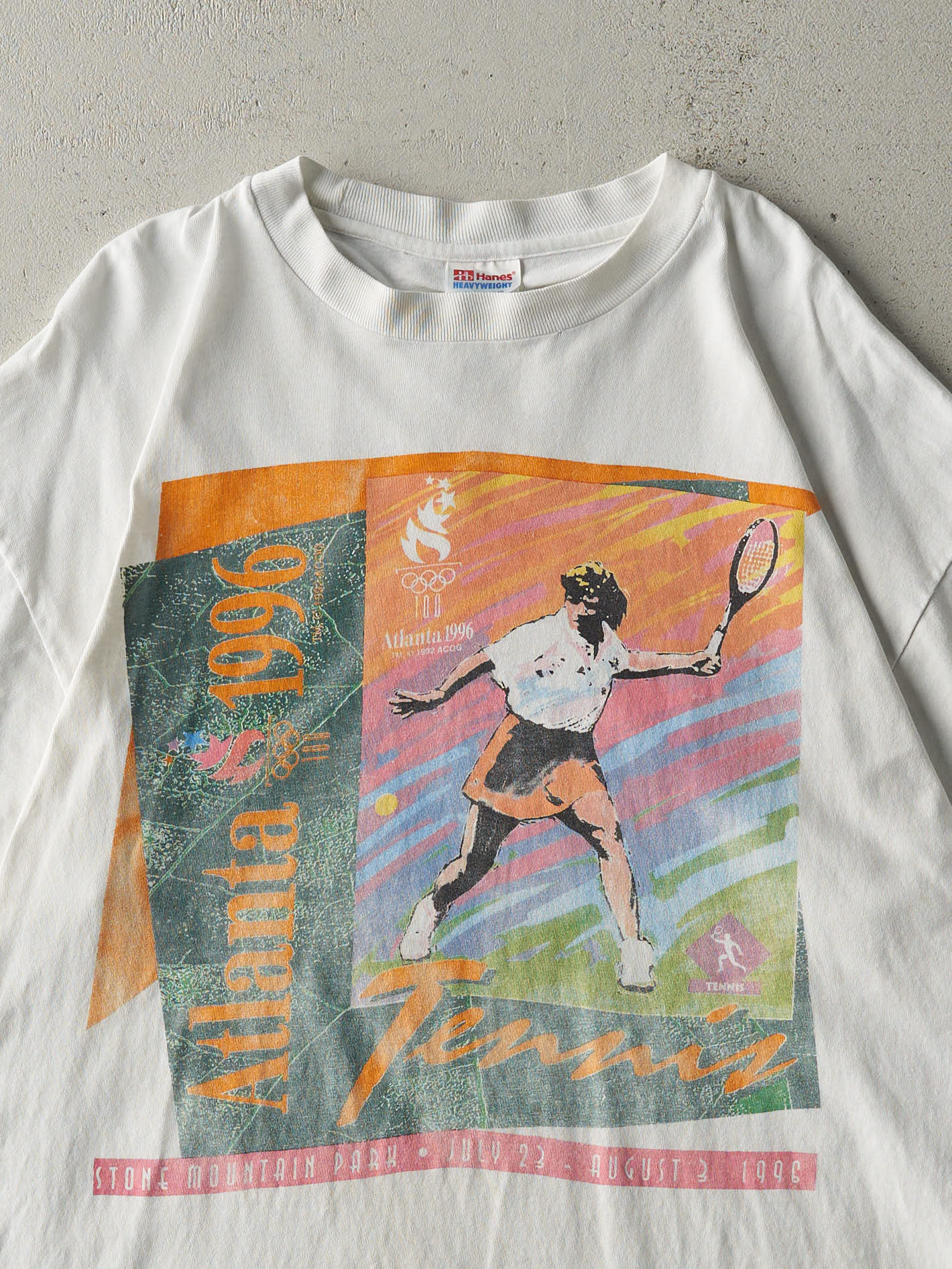 Vintage 96' White Atlanta Olympics Tennis Tee (L/XL) - Image 2