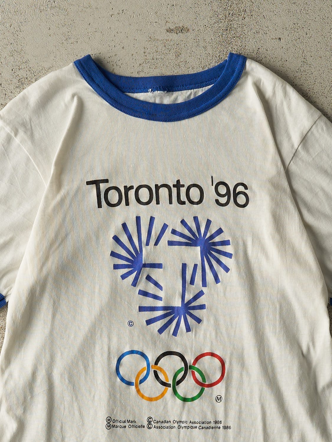 Vintage 96' White Toronto Olympic Ringer Tee (S/M) - Image 2