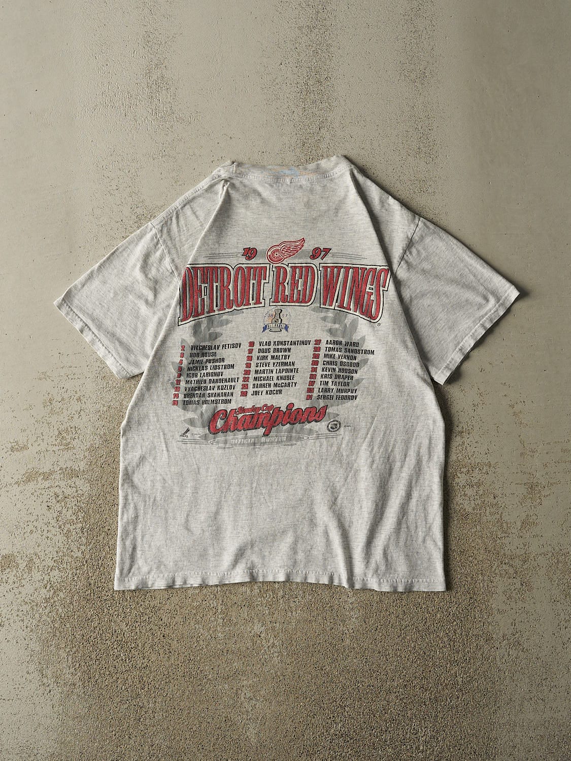 Vintage 97' Heather Grey Detroit Red Wings Stanley Cup Champions Tee (M/L) - Image 2