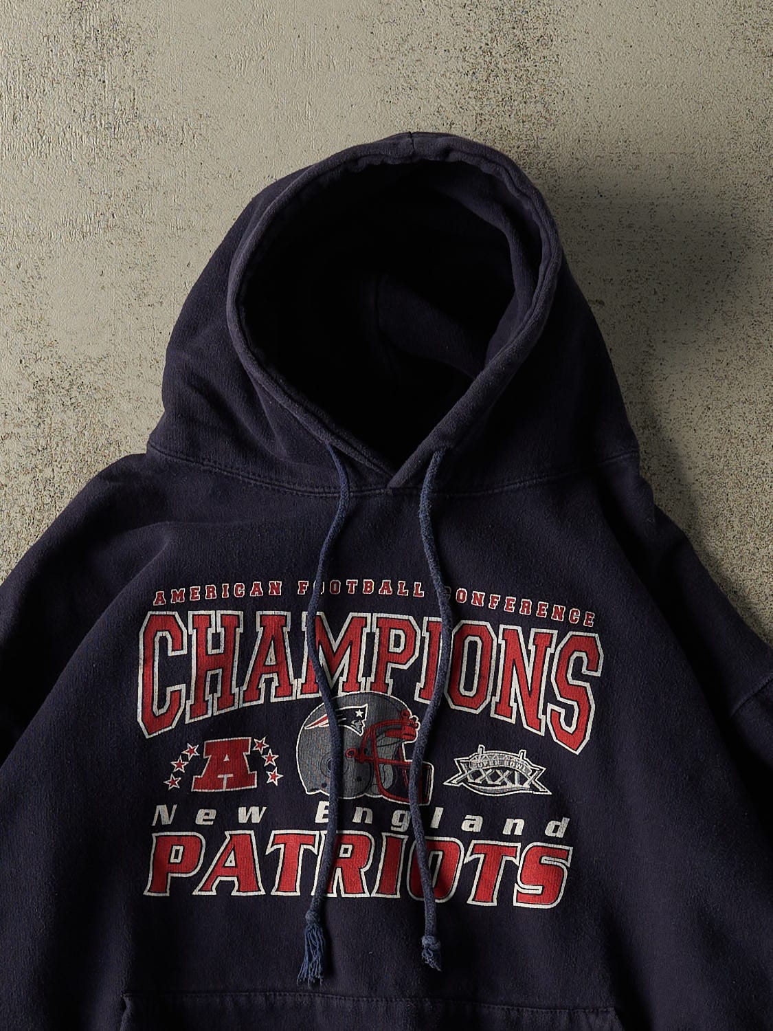 Vintage 97' Navy Blue New England Patriots AFC Champions Hoodie (S) - Image 2