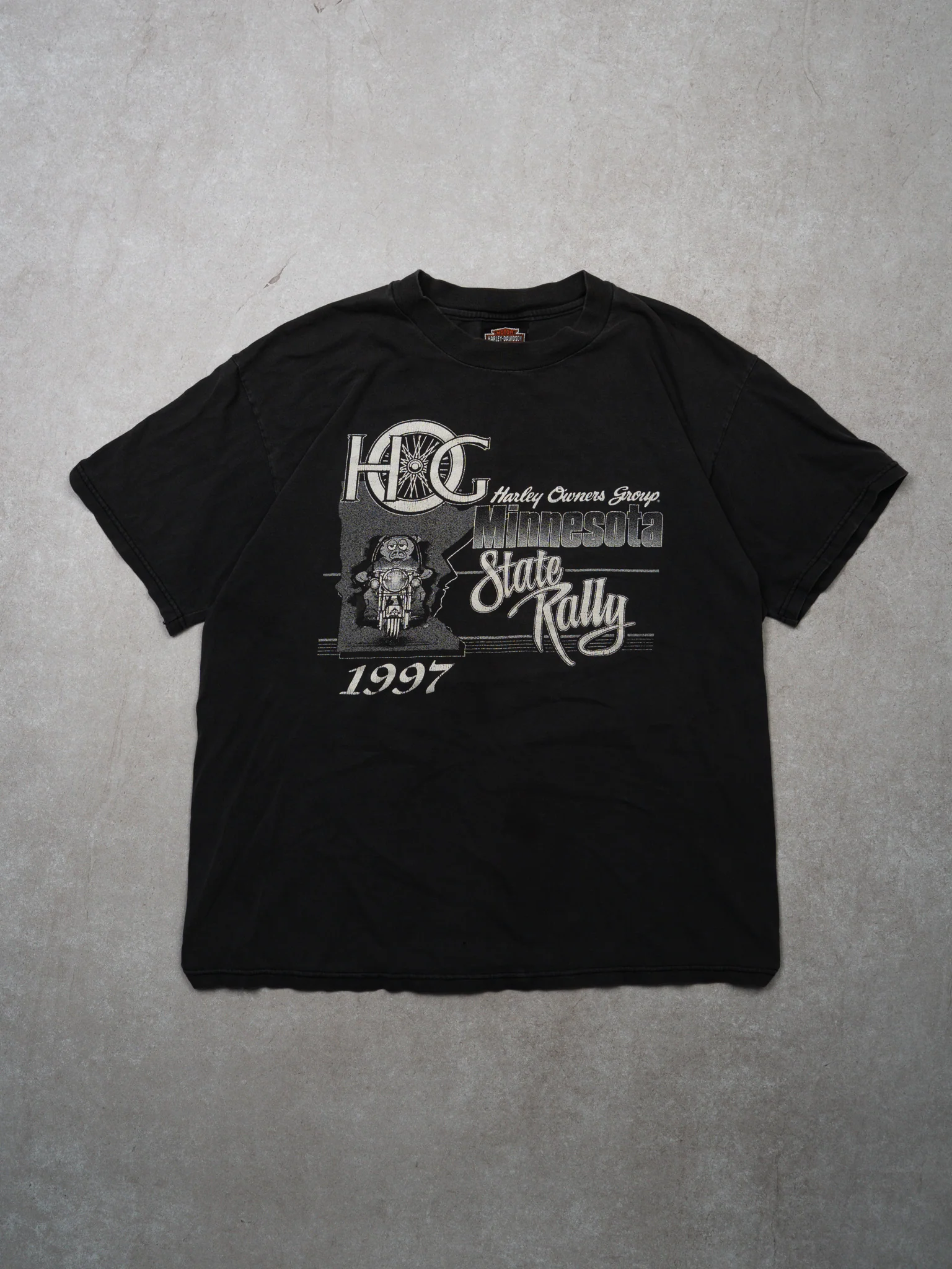 Vintage '97 Washed Black Harley Owners Group State Rally Tee (M)