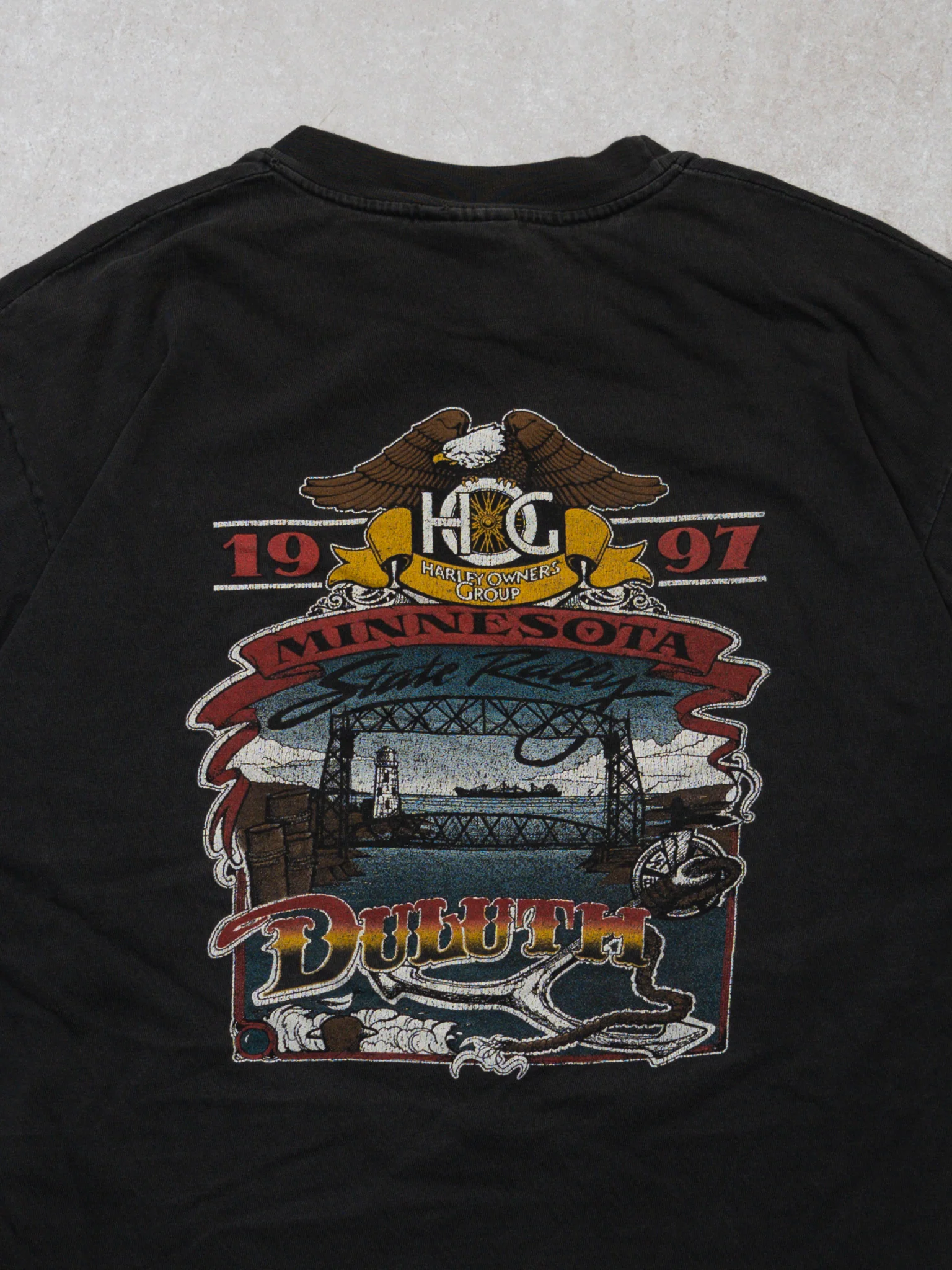 Vintage '97 Washed Black Harley Owners Group State Rally Tee (M) - Image 3