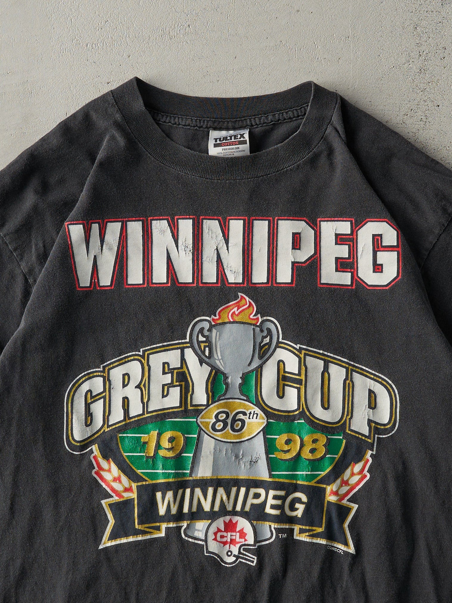 Vintage 98' Black Winnipeg 86th Grey Cup CFL Tee (M) - Image 3