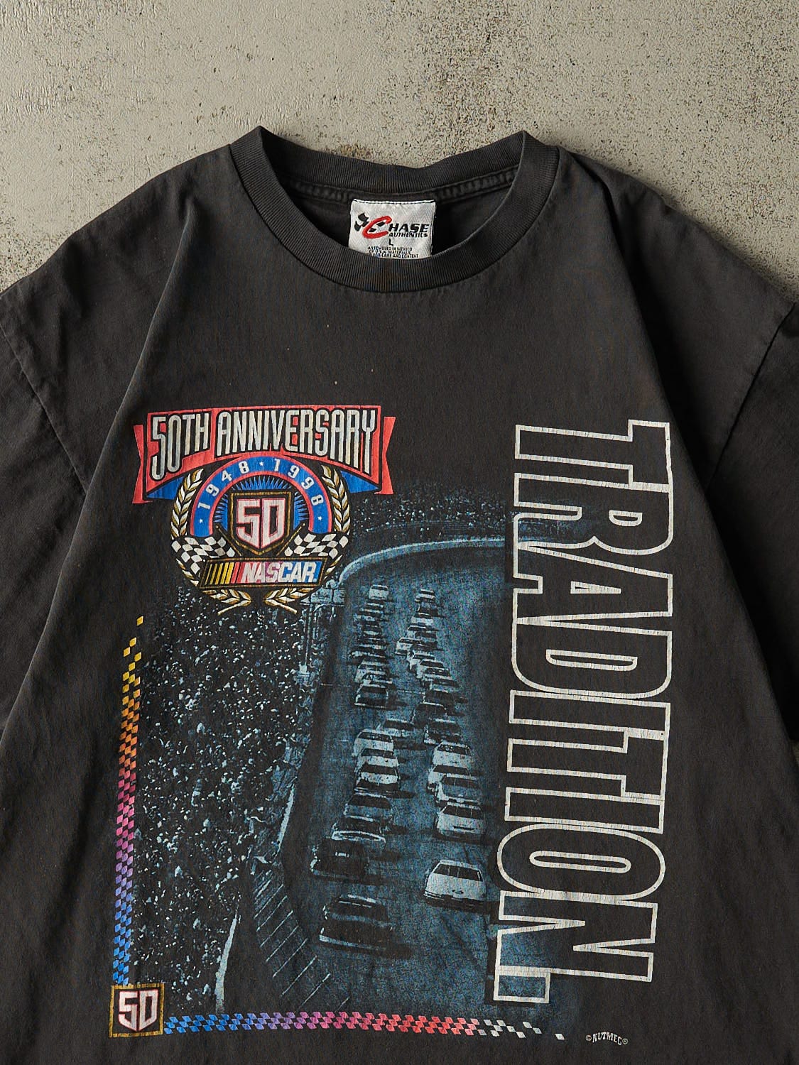 Vintage 98' Faded Black Nascar 50th Anniversary Tee (M) - Image 2