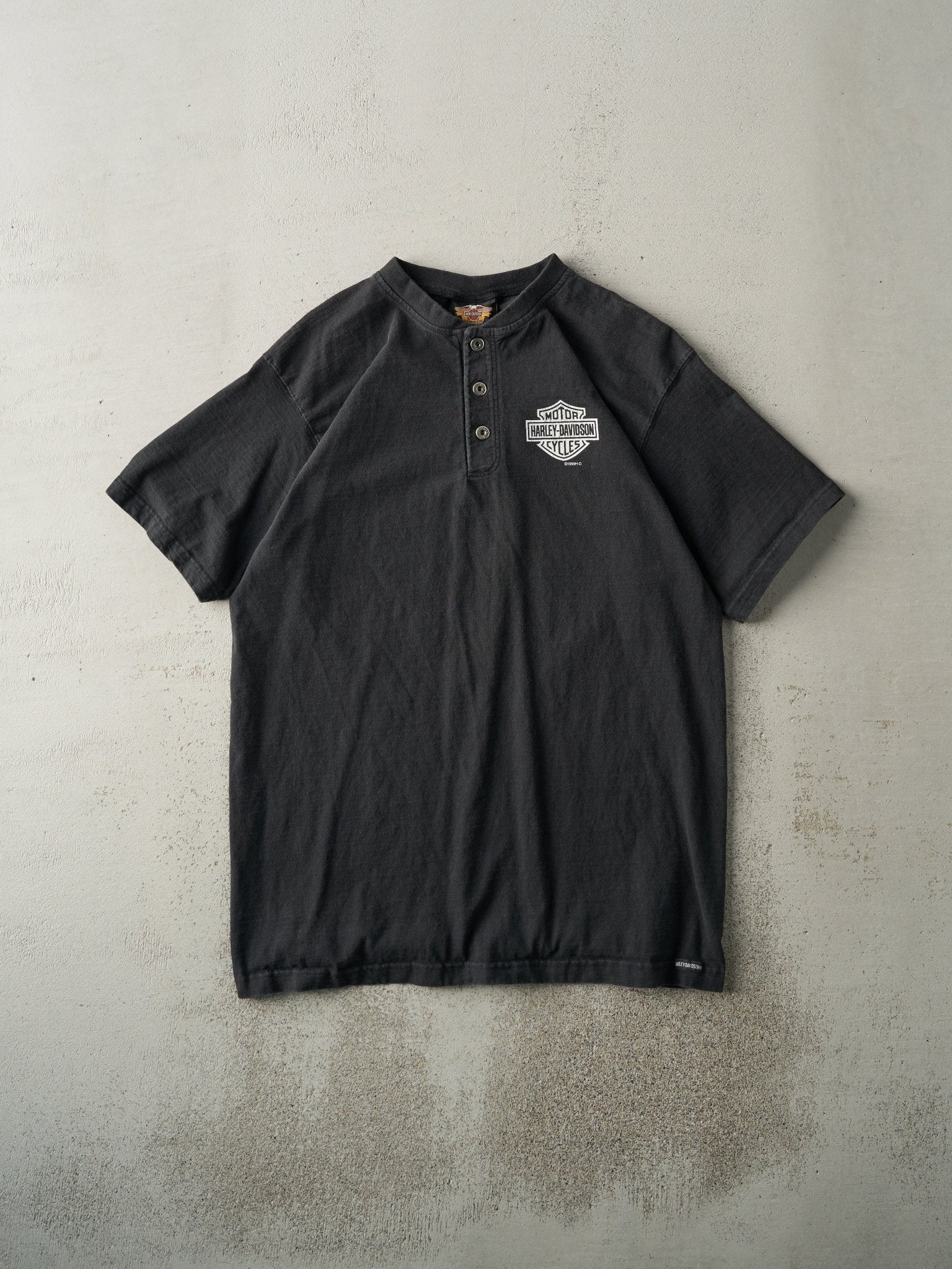 Vintage 99' Black Florida Harley Davidson Quarter Button Long Tee (L/XL) - Image 2
