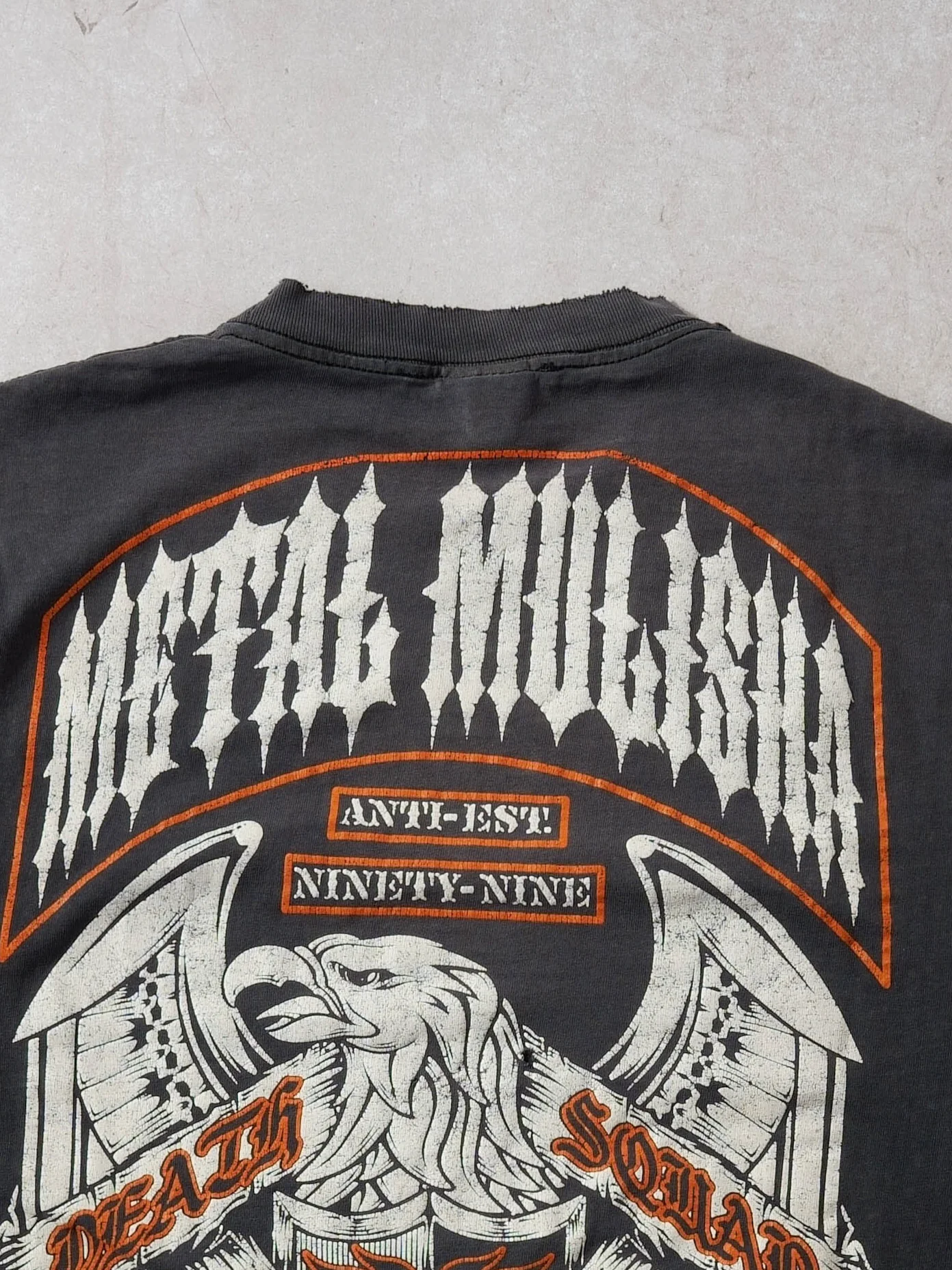 Vintage 99' Washed Black Harley Davidson Metal Mulisha Death Squad Graphic Tee (M) - Image 4