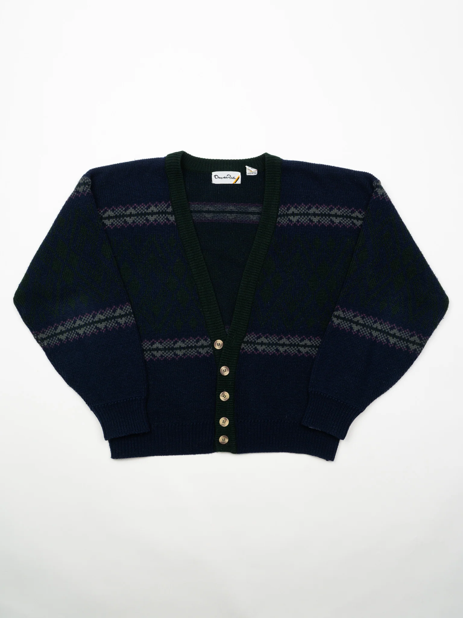 Vintage 80s Blue + Green Oscar De La Renta Knit Cardigan (M/L)
