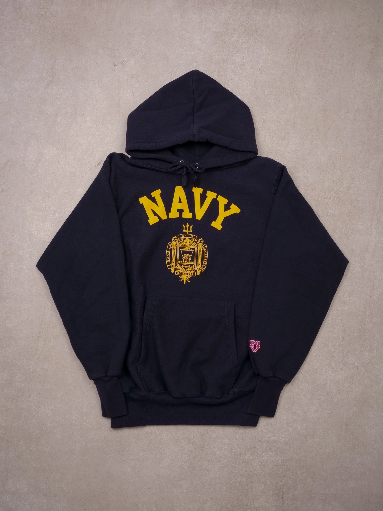 Vintage 90s Blue US Navy Academy Emblem Hoodie (M)