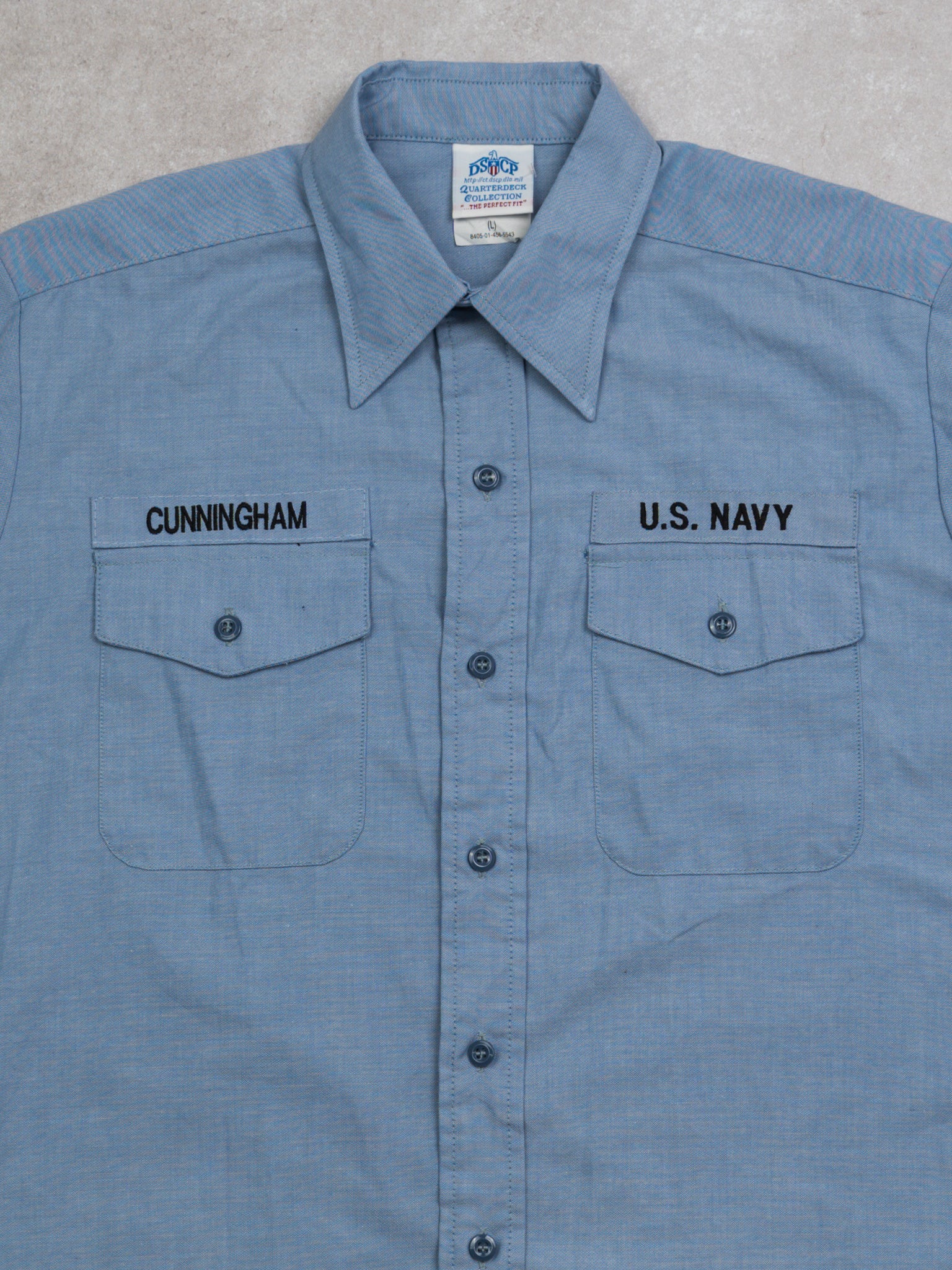 Vintage Blue U.S Navy Button Up Shirt (L) - Image 2