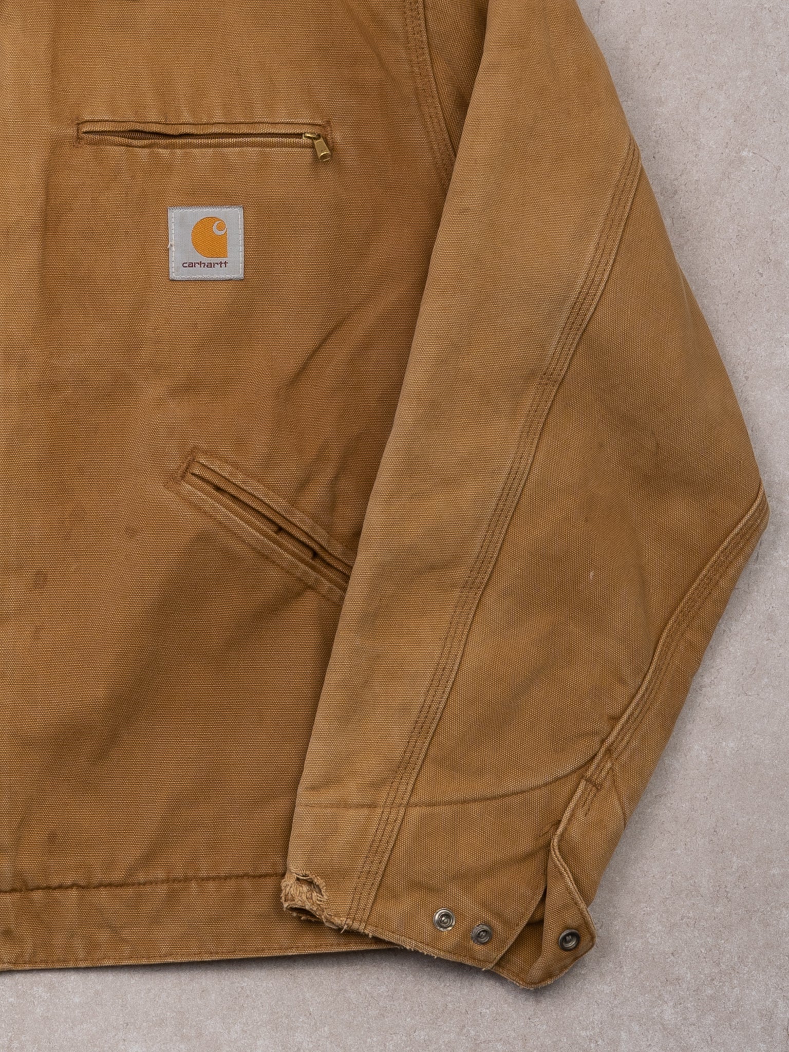 Vintage Camel Clark Construction Carhartt lined Detroit Jacket (M) - Image 3
