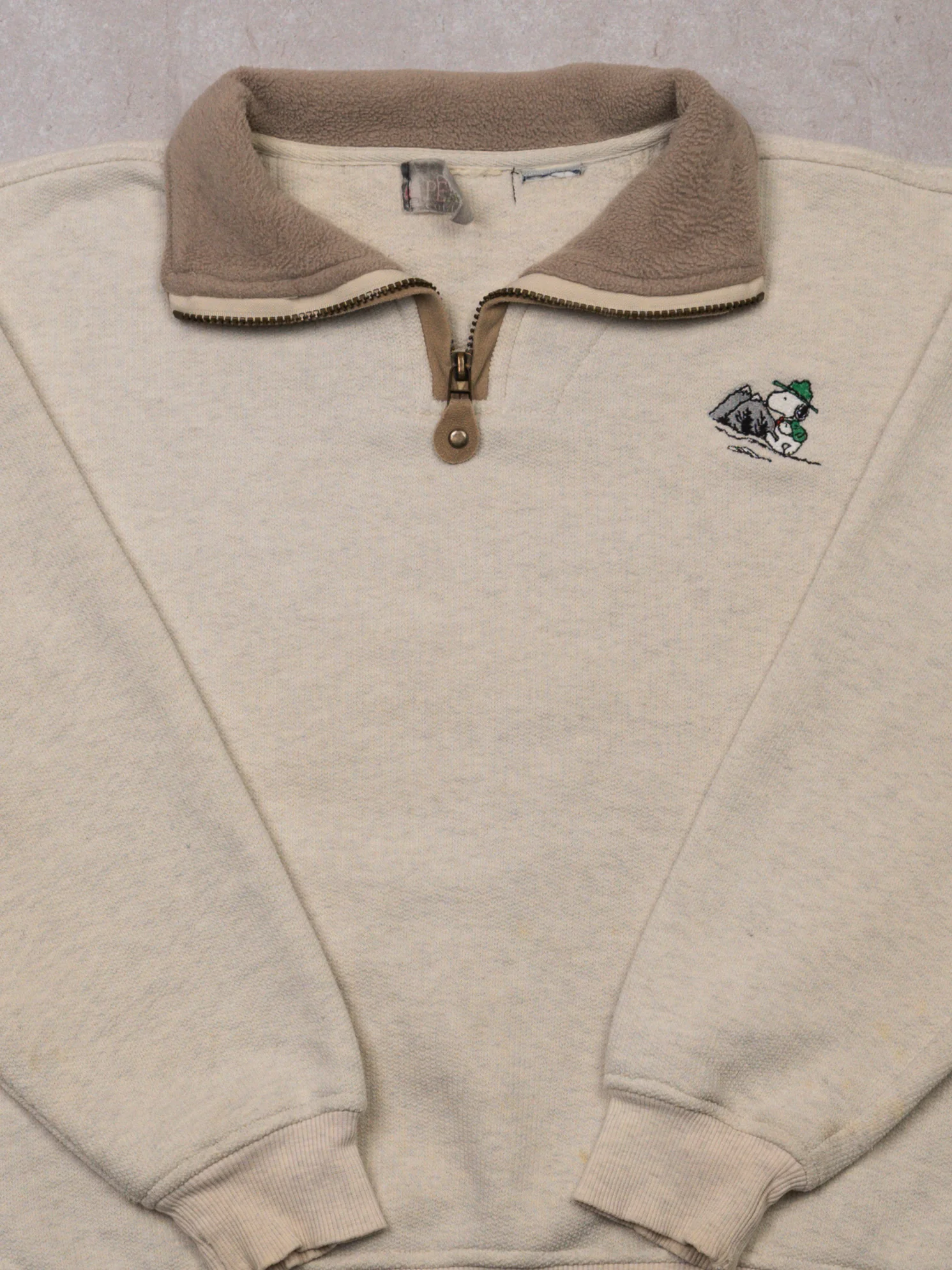 Vintage Cream + Beige Peanuts Mountain 1/4 Zip Sweater (M/L) - Image 2