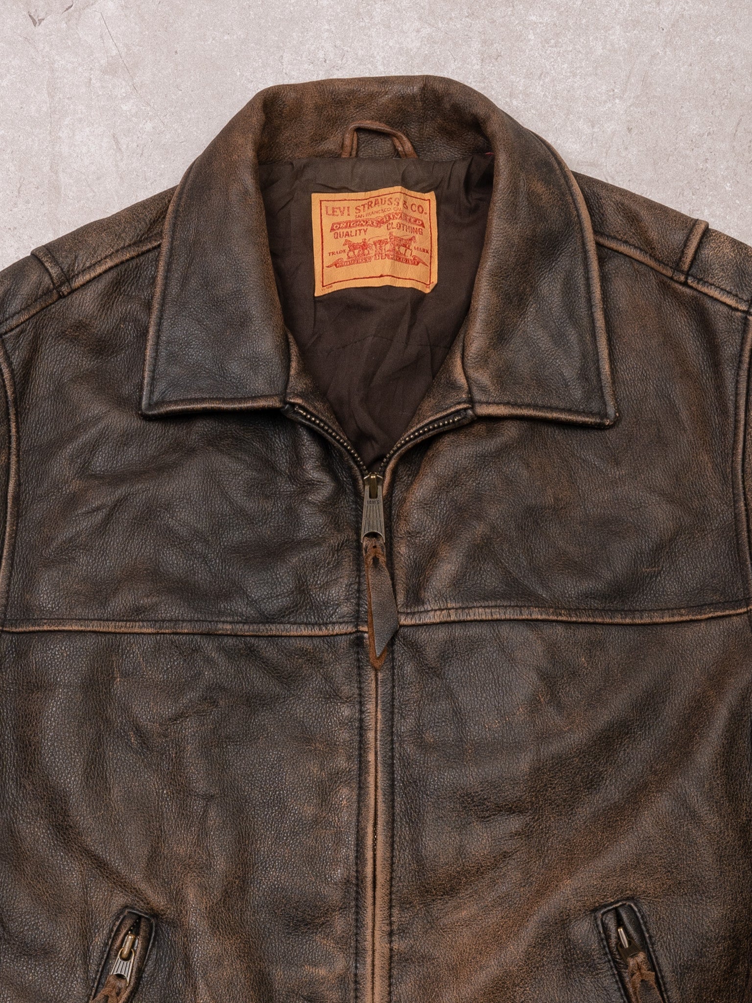 Vintage Faded Brown Levi Leather Jacket (M) - Image 2