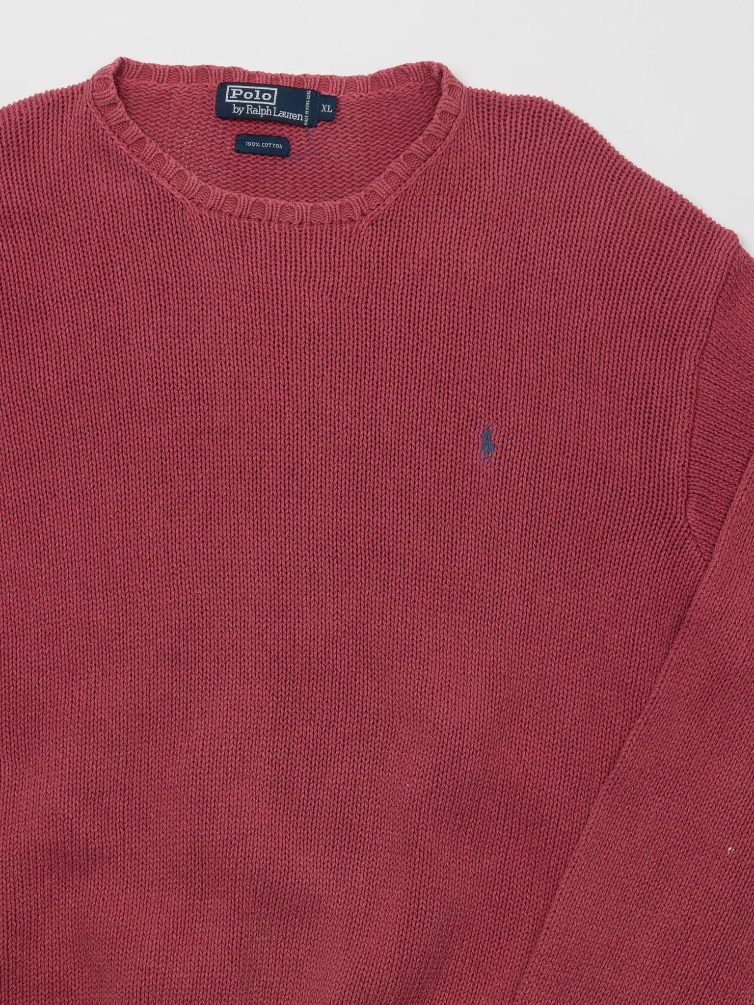 Vintage 90s Faded Red Polo Knit Sweater (L) - Image 2