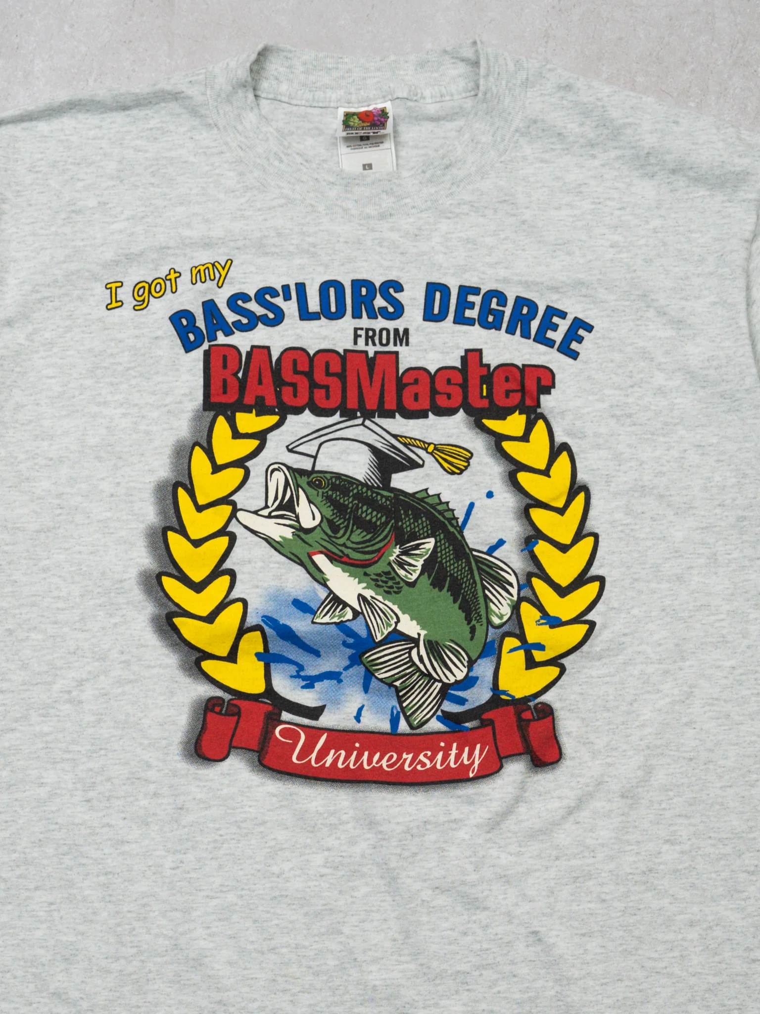 Vintage 90s Grey Bass Master University Fishing Tee (M) - Image 2