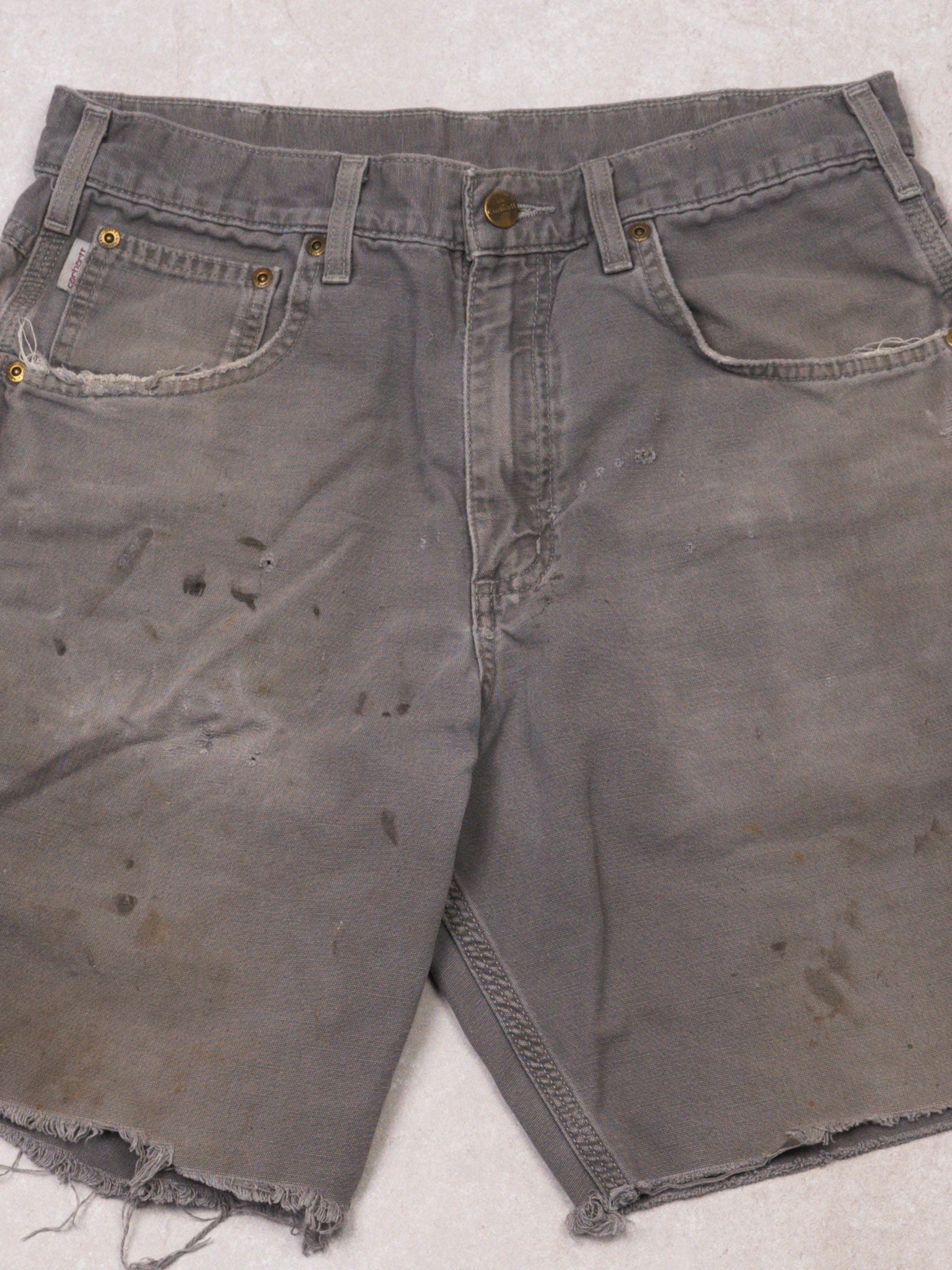 Vintage Grey Carhartt Cut Off Cargo Shorts (32 x 9) - Image 2