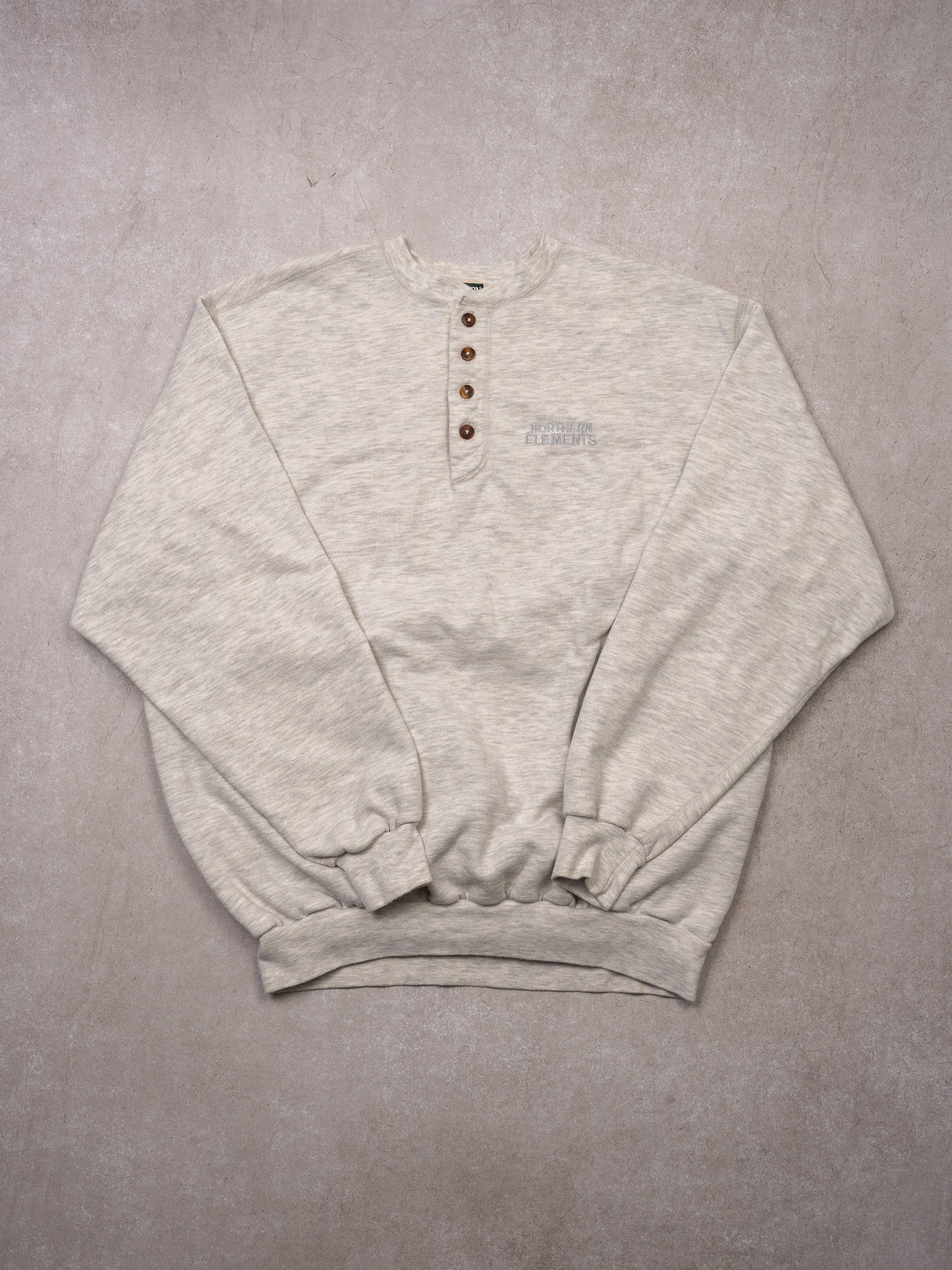 Vintage Grey + Cream Northern Elements 1/4 Button Up Sweater (L)