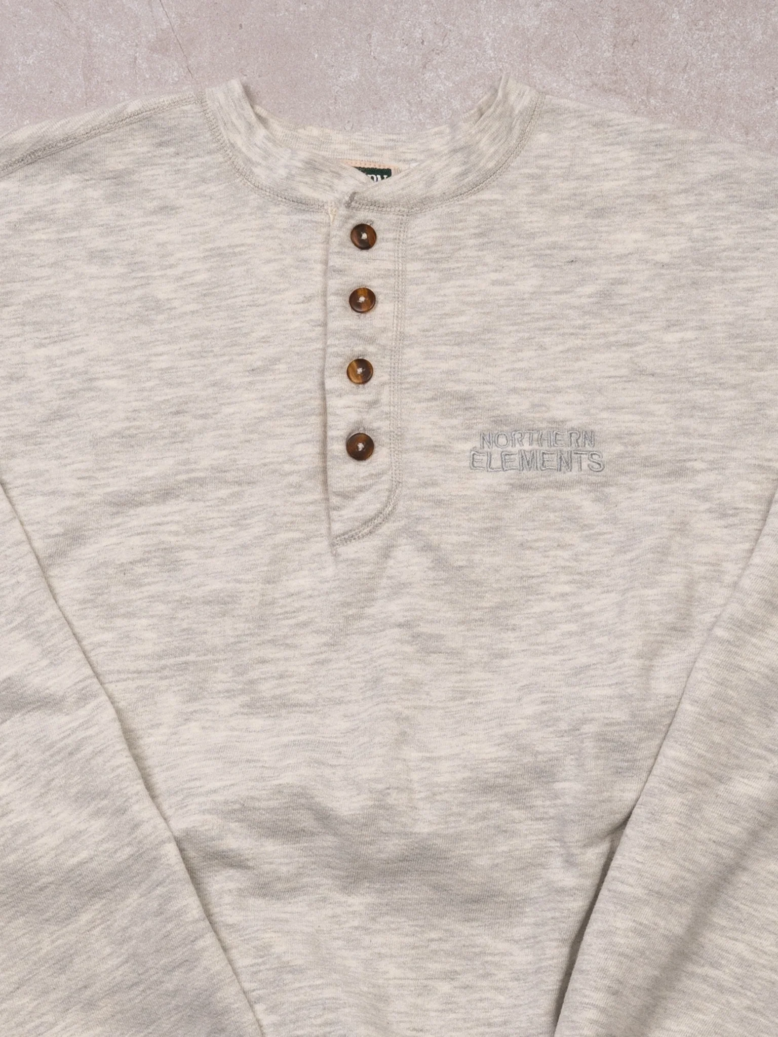 Vintage Grey + Cream Northern Elements 1/4 Button Up Sweater (L) - Image 3
