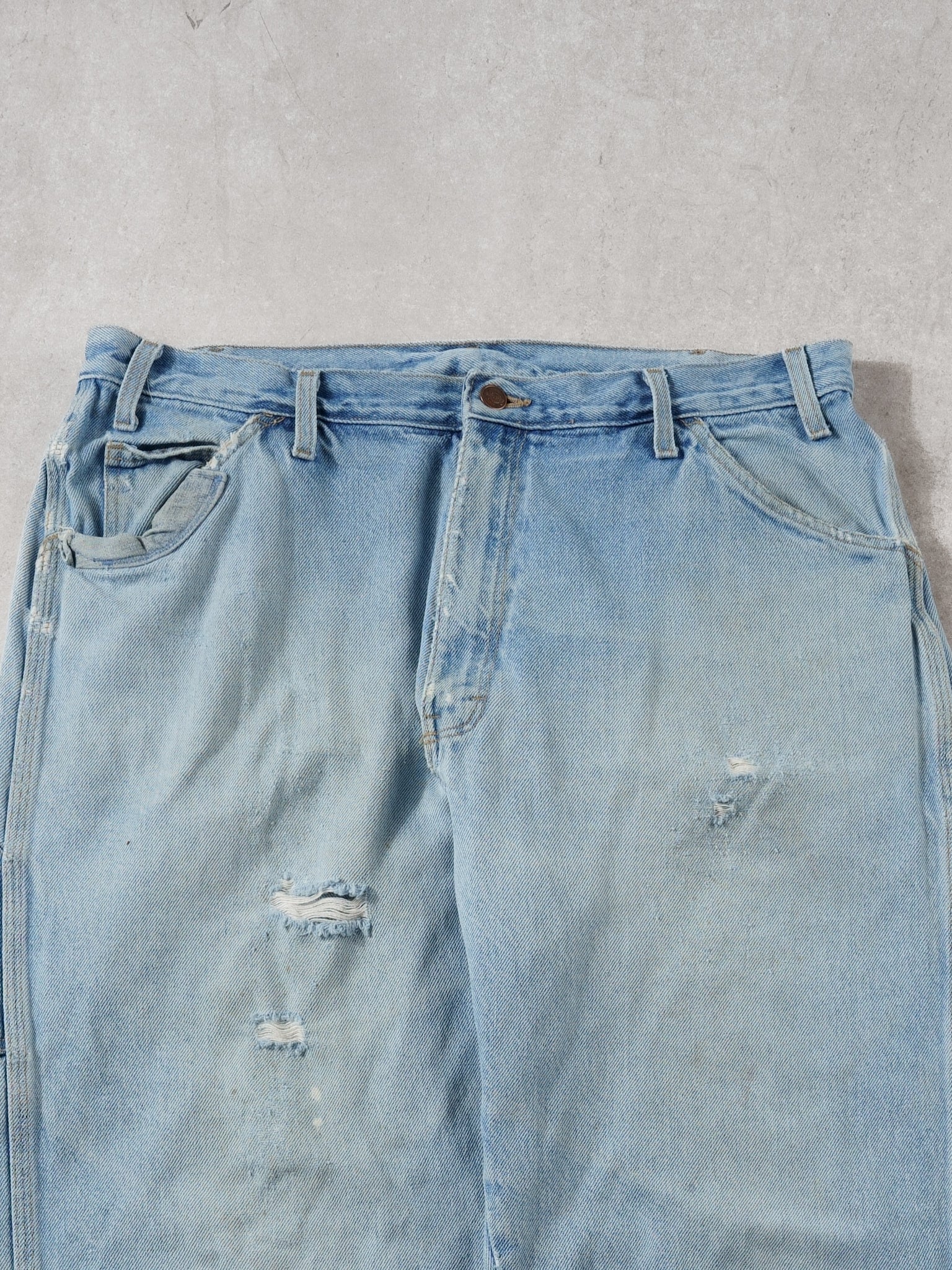 Vintage Light Blue Dickies Distressed Denim Carpenter Pants (36 x 30) - Image 3