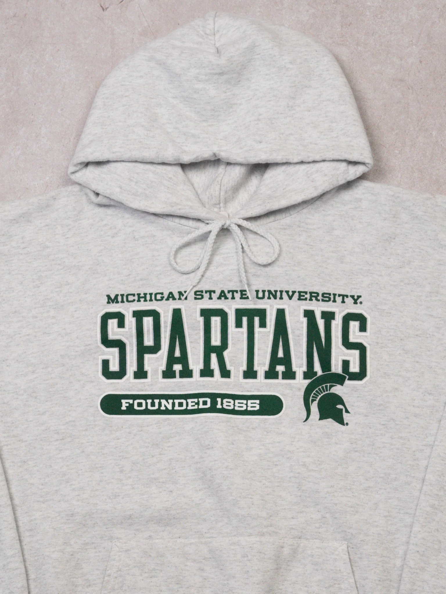 Vintage Light Grey MSU Spartans Hoodie (L) - Image 2