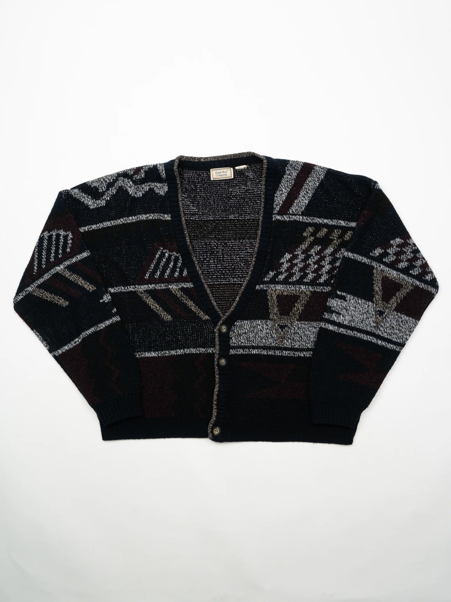 Vintage Maroon + Blue Bugle Boy Knit Cardigan (XL)
