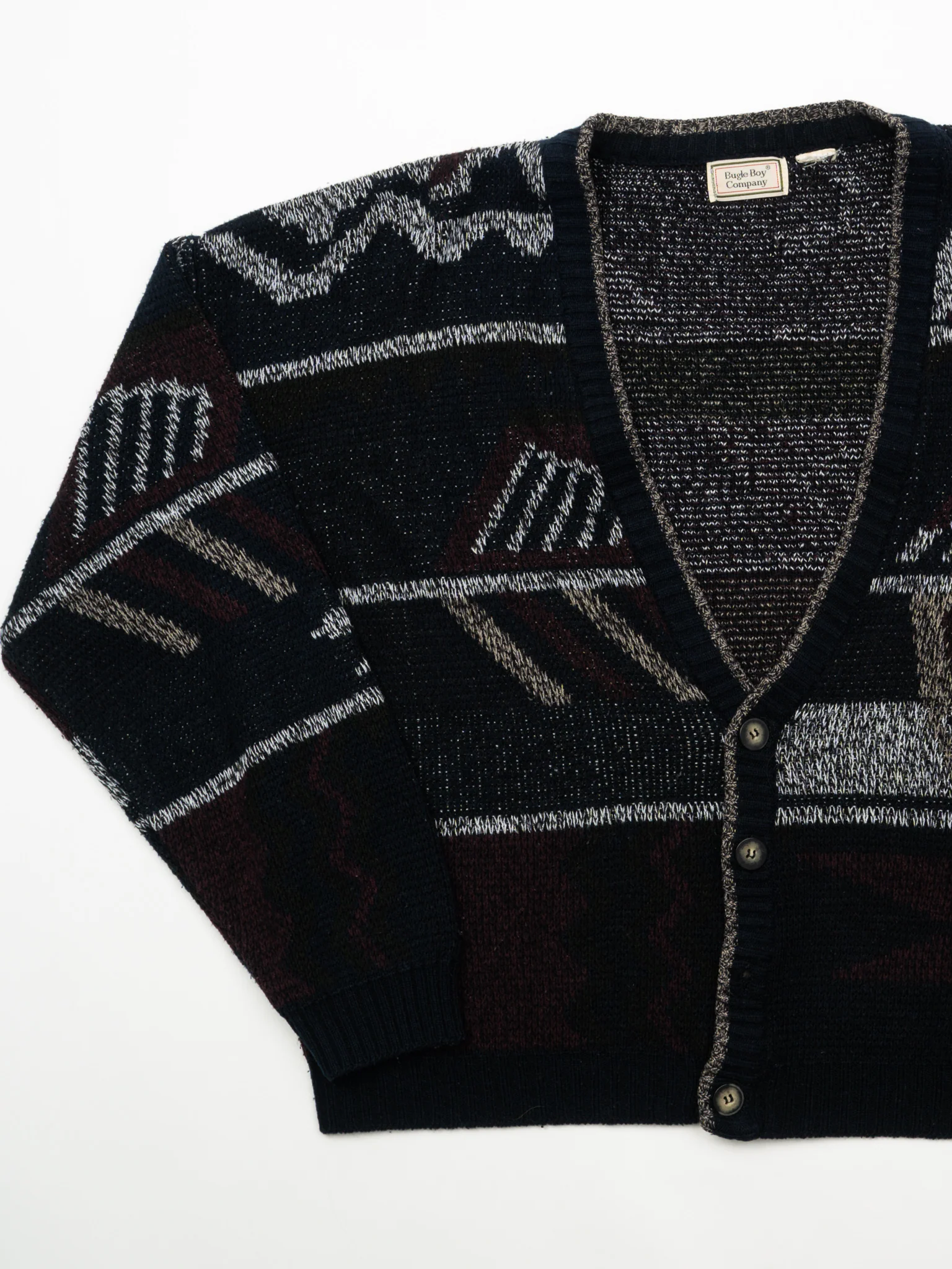 Vintage Maroon + Blue Bugle Boy Knit Cardigan (XL) - Image 2