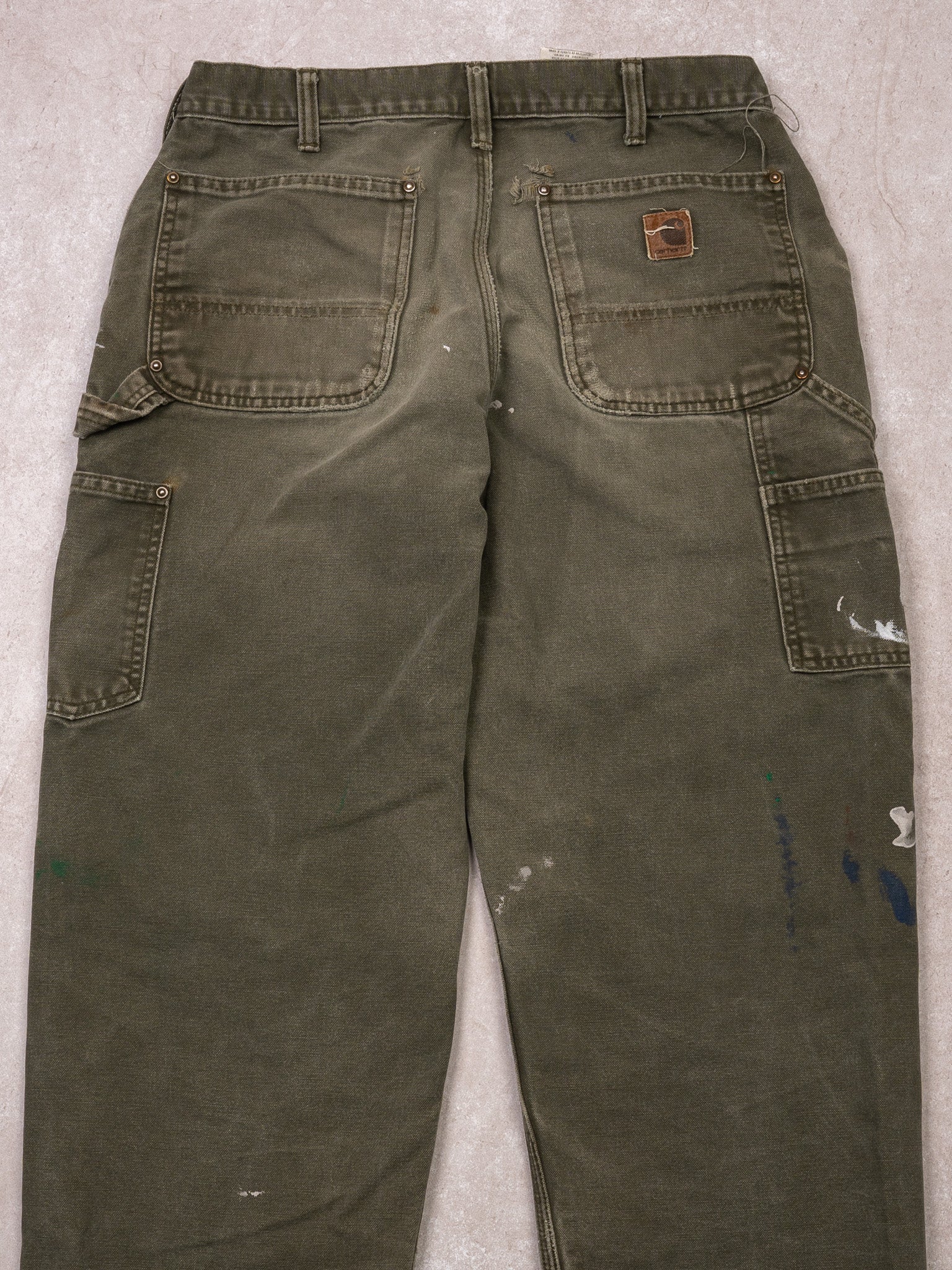 Vintage Moss Green Carhartt Paint Splashed Double Knee Cargo Pants (33 x 32) - Image 3