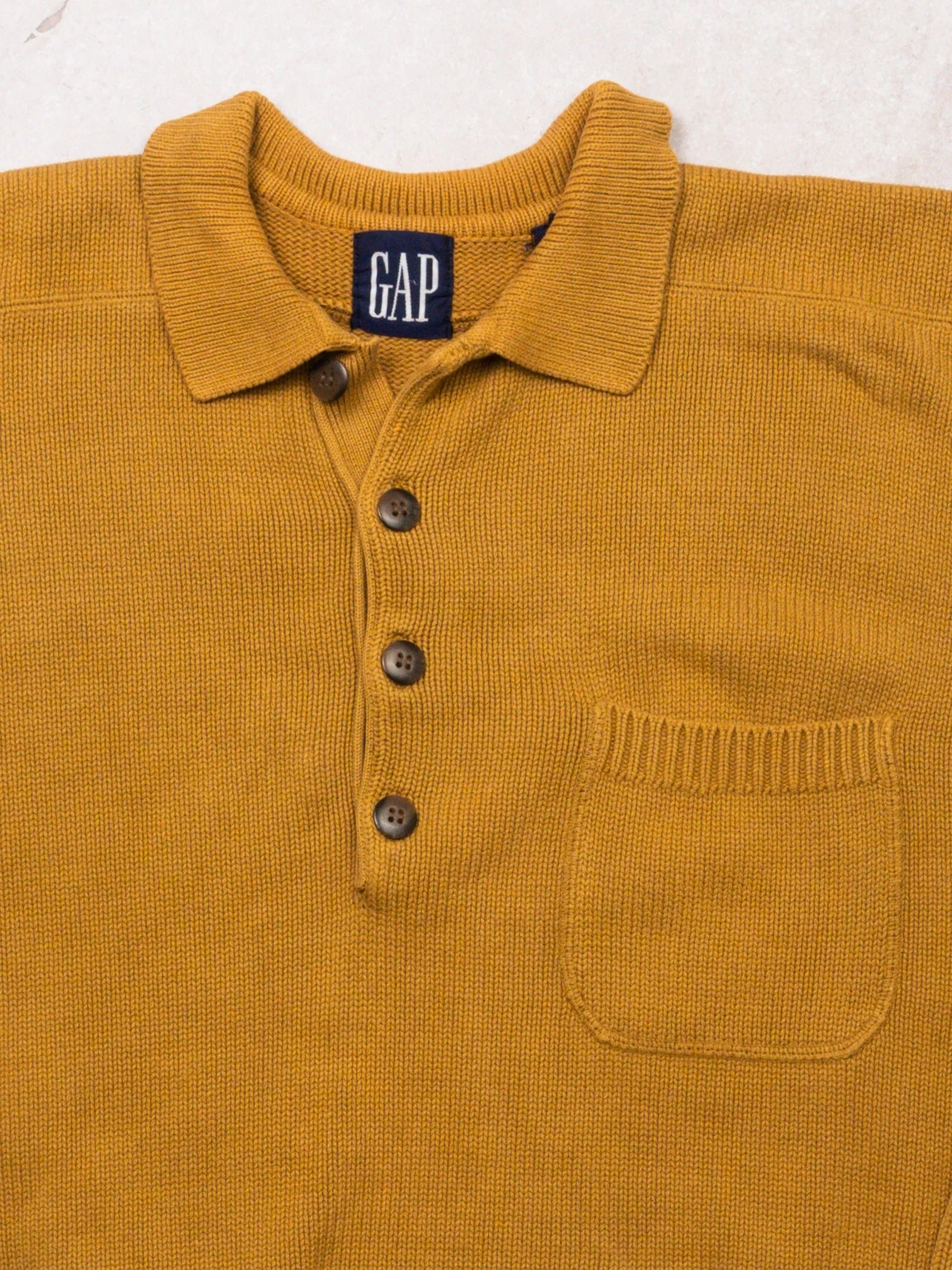 Vintage Mustard Yellow Gap 1/4 Button Knit Sweater (L) - Image 2