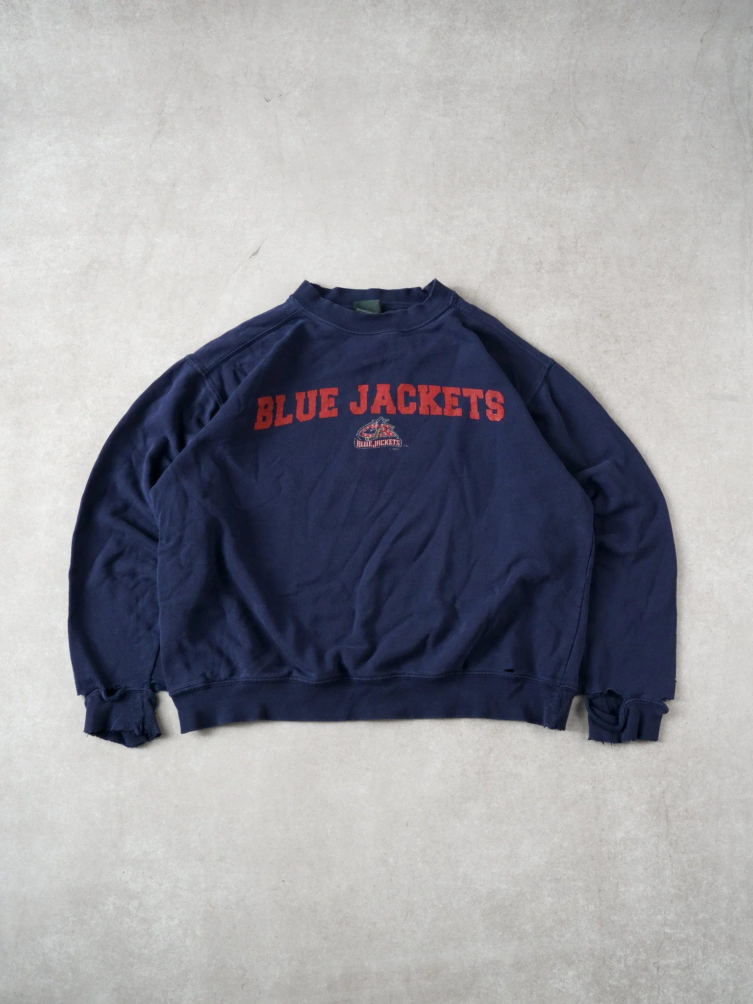 Vintage Navy Blue Rugged Columbus Blue Jackets Crewneck (L)