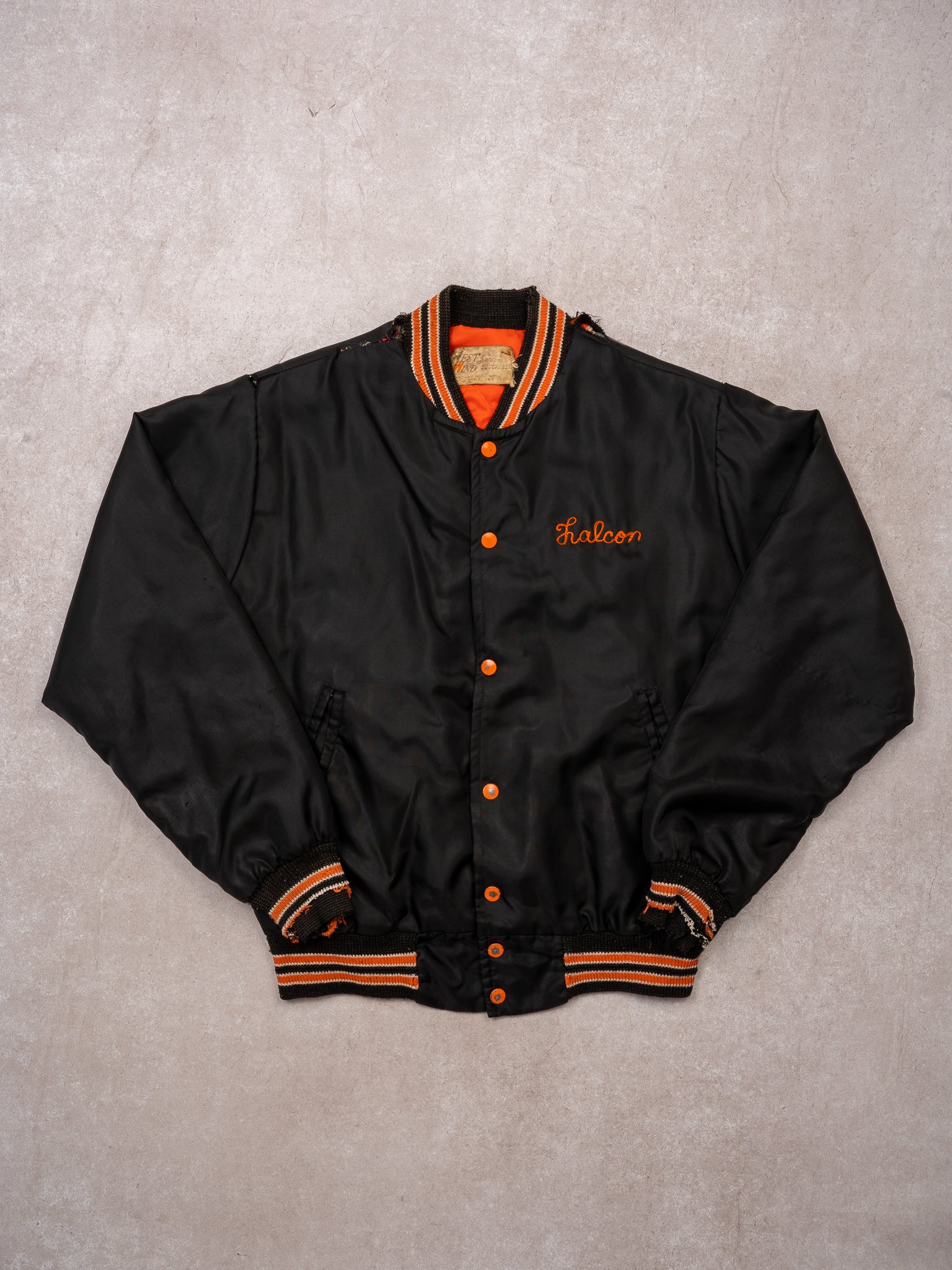 Vintage Rugged Black + Orange On the Move Satin Bomber (M/L)