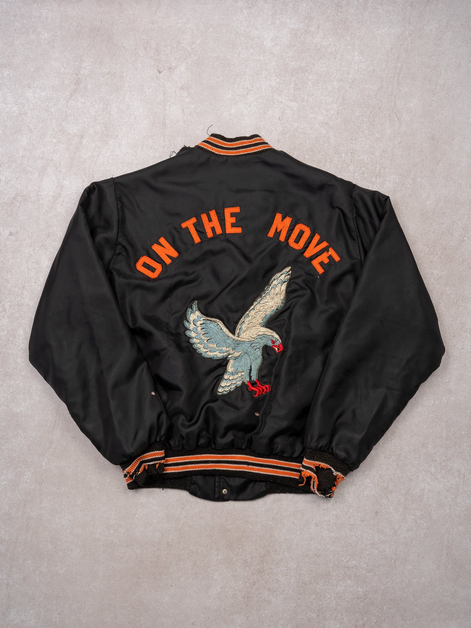 Vintage Rugged Black + Orange On the Move Satin Bomber (M/L) - Image 3