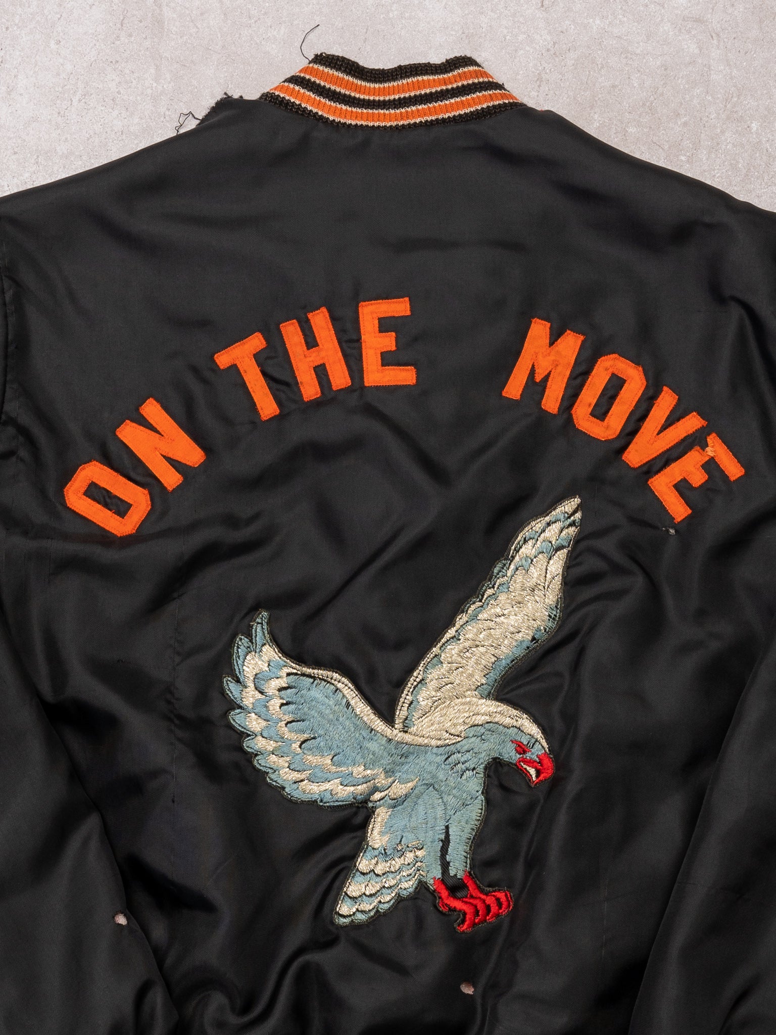 Vintage Rugged Black + Orange On the Move Satin Bomber (M/L) - Image 4