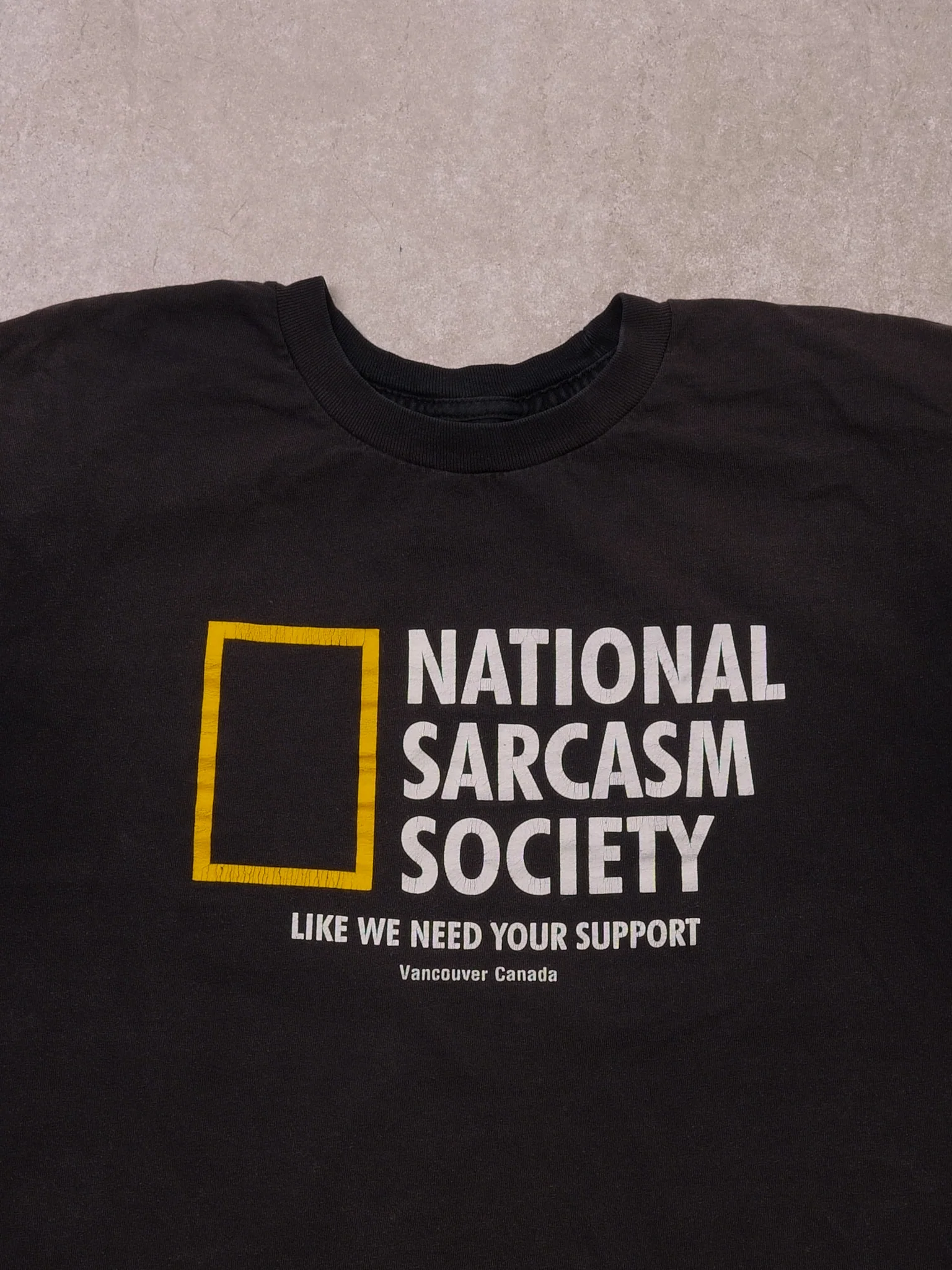 Vintage Sunfaded Black National Sarcasm Society Graphic Tee (S/M) - Image 2