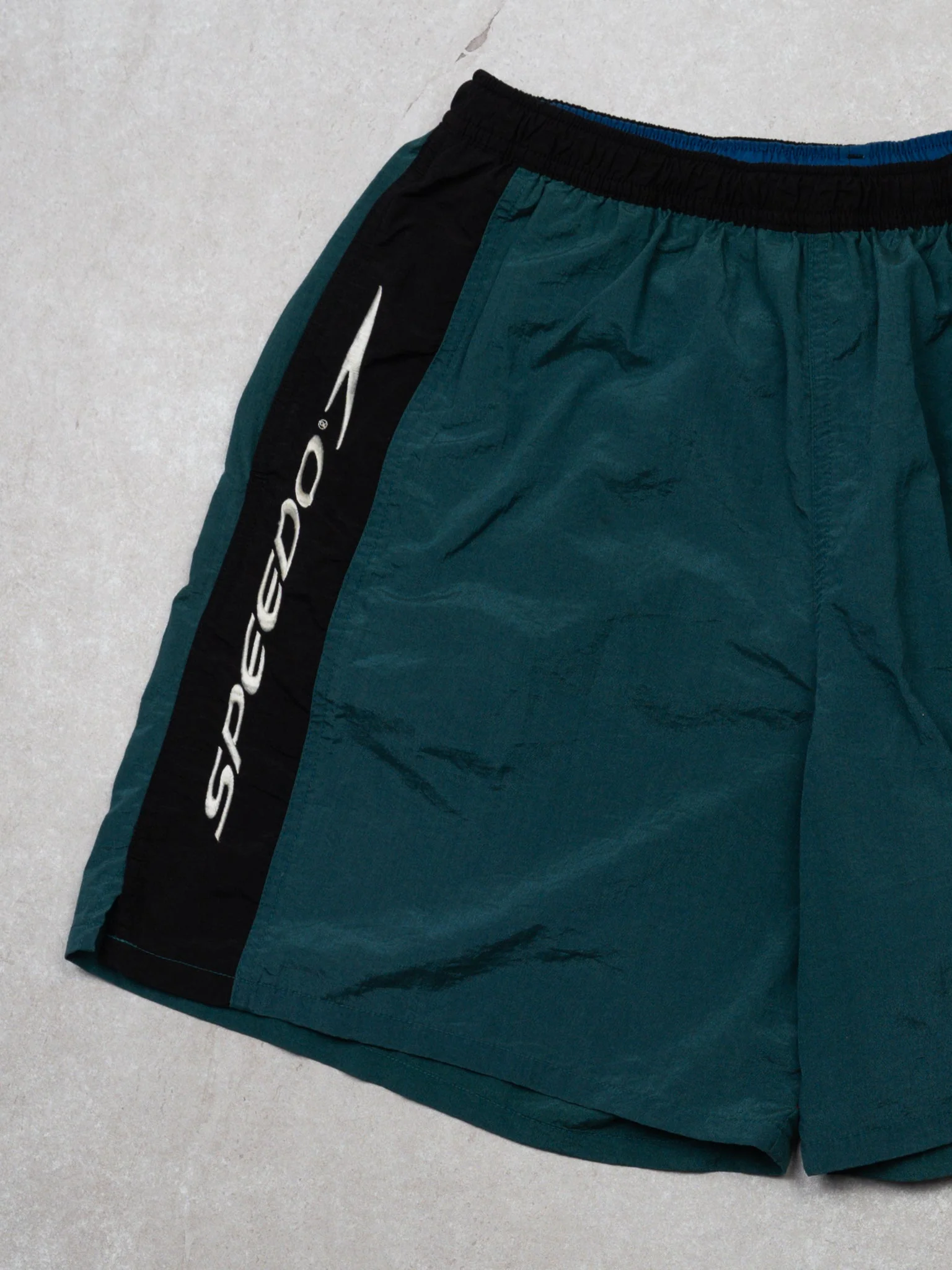 Vintage Teal + Black Speedo Shorts (M) - Image 2