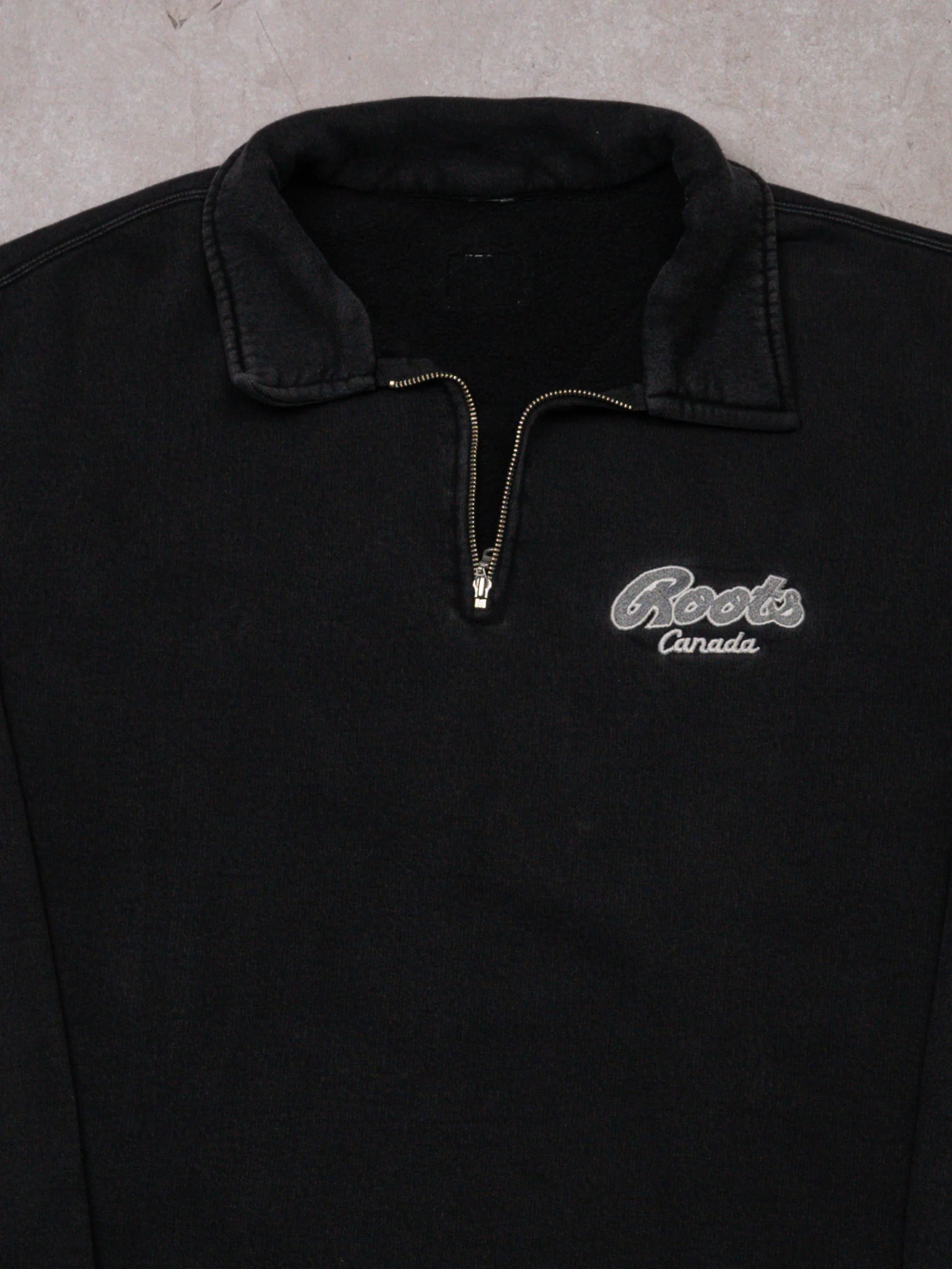 Vintage Washed Black Roots Canada 1/4 Zip Sweater (XL) - Image 2