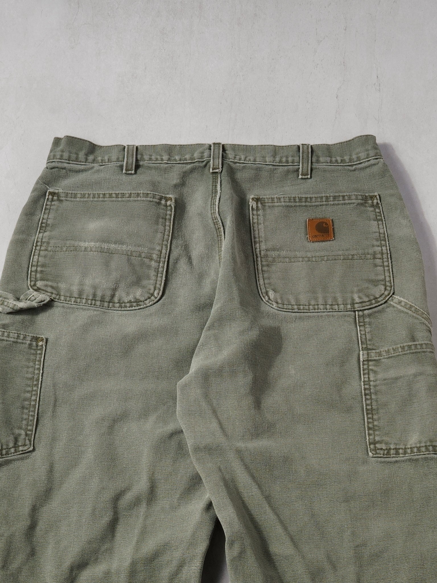 Vintage Washed Juniper Green Carhartt Dungeree Fit Carpenter Pants (34x29) - Image 4