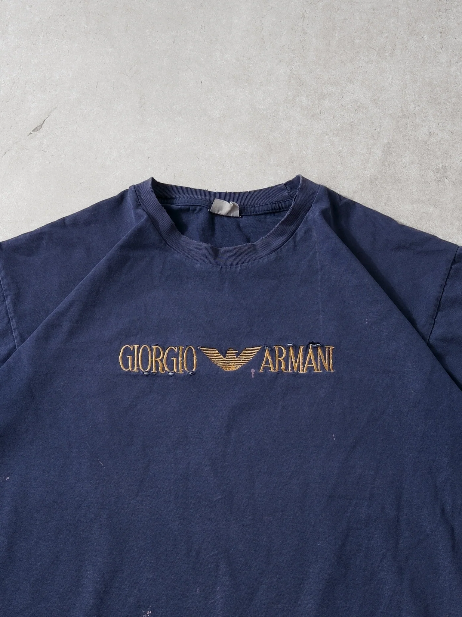 Vintage Washed Navy Blue Giorgio Armani Embroidery Tee (M) - Image 2