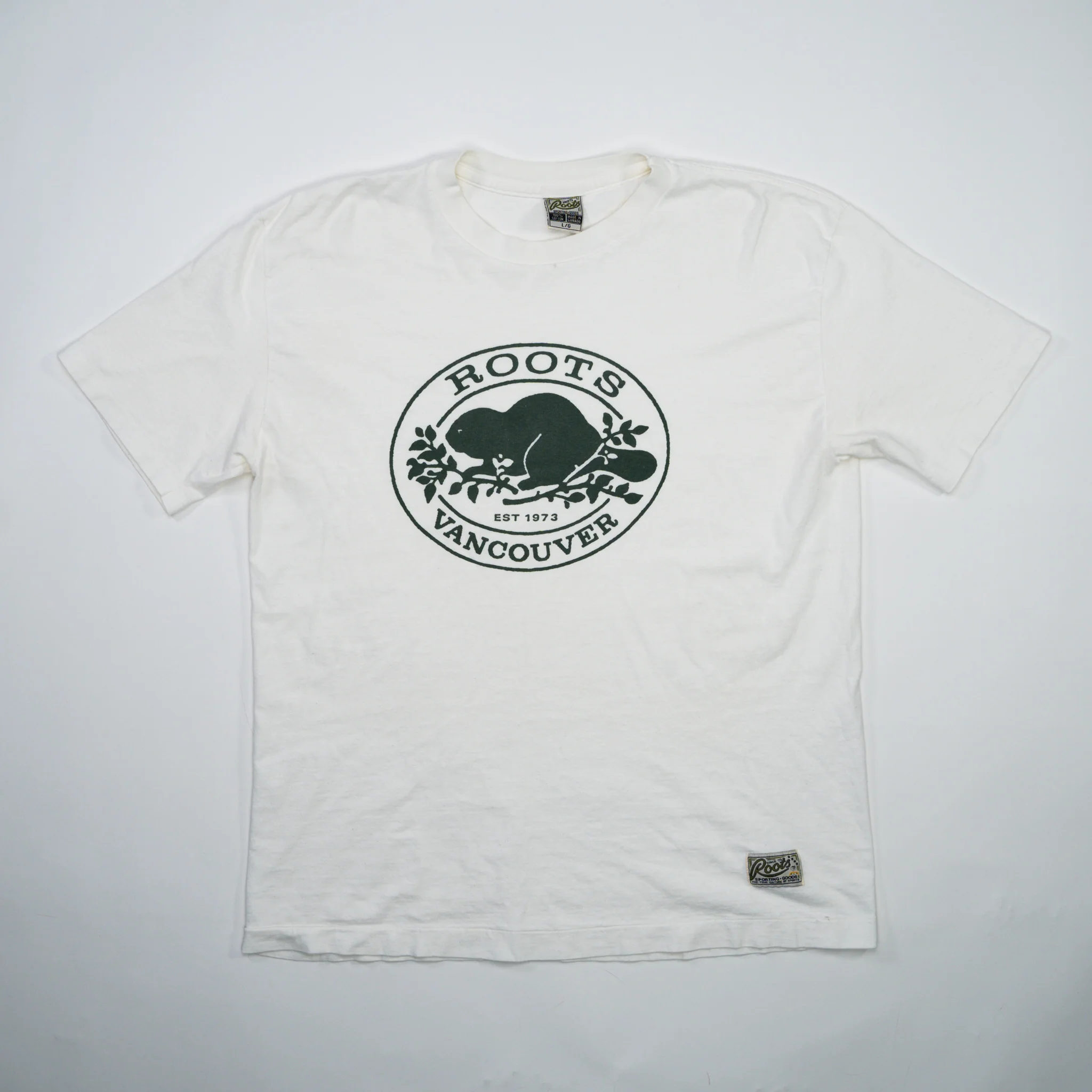 Vintage White + Green Roots Vancouver Tee (M)