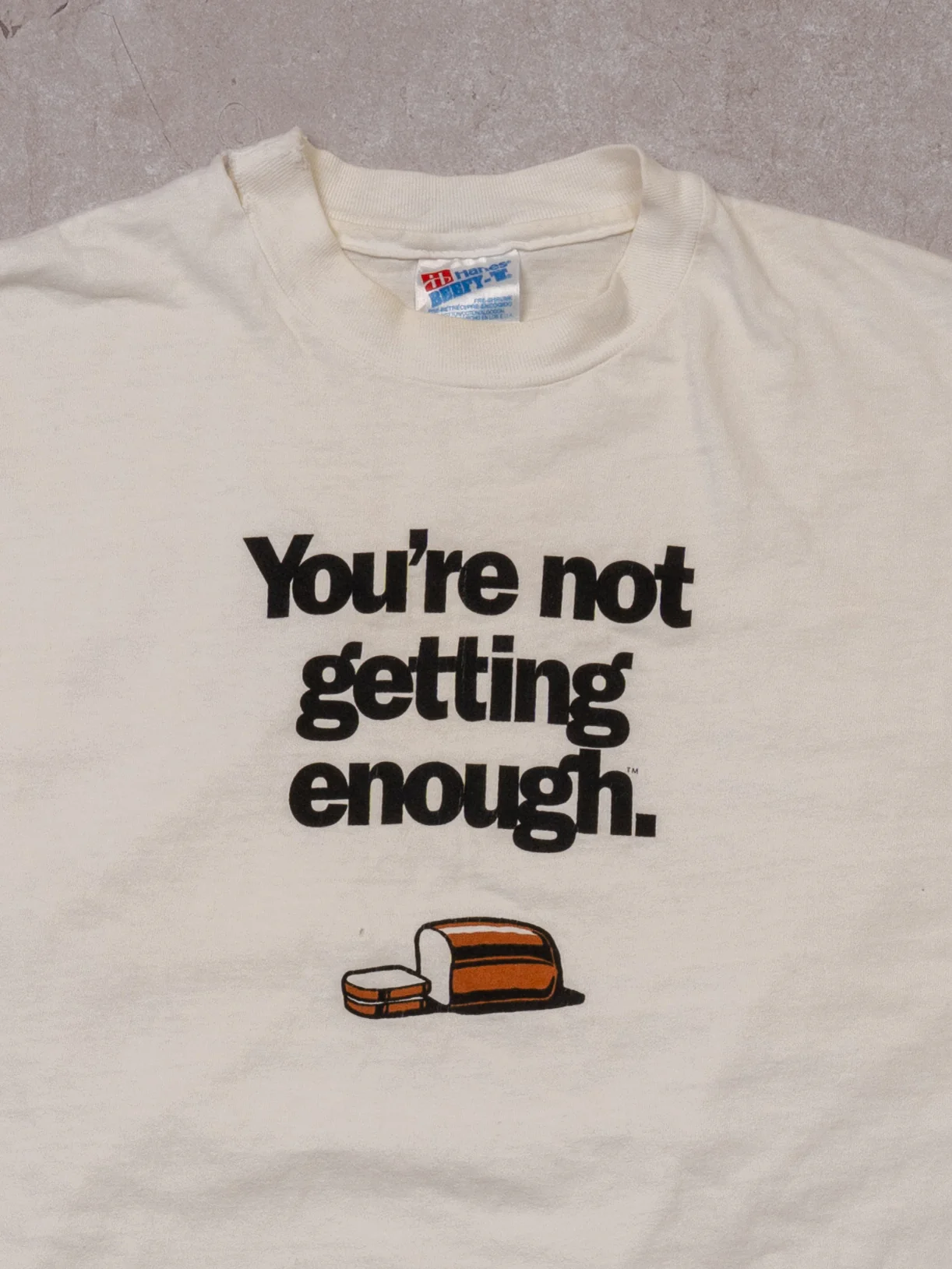 Vintage 90s White 'Youre Not Getting Enough Bread' Tee (L) - Image 2