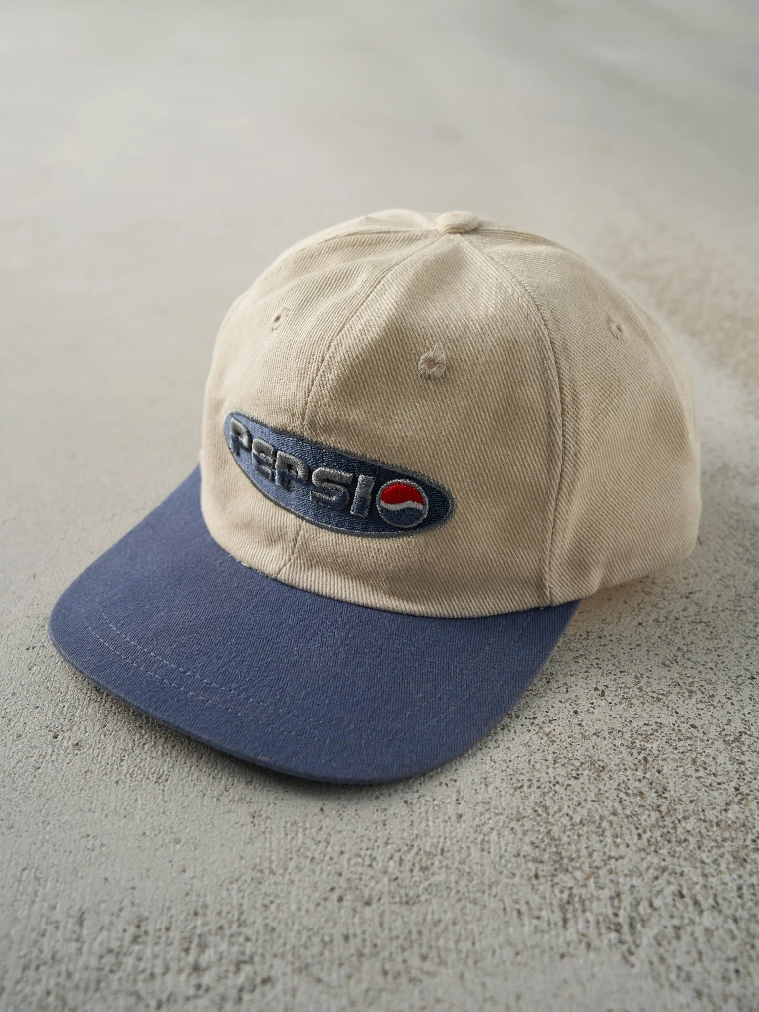 Vintage Y2K Beige & Blue Embroidered Pepsi Strapback Hat (7 5/8) - Image 2