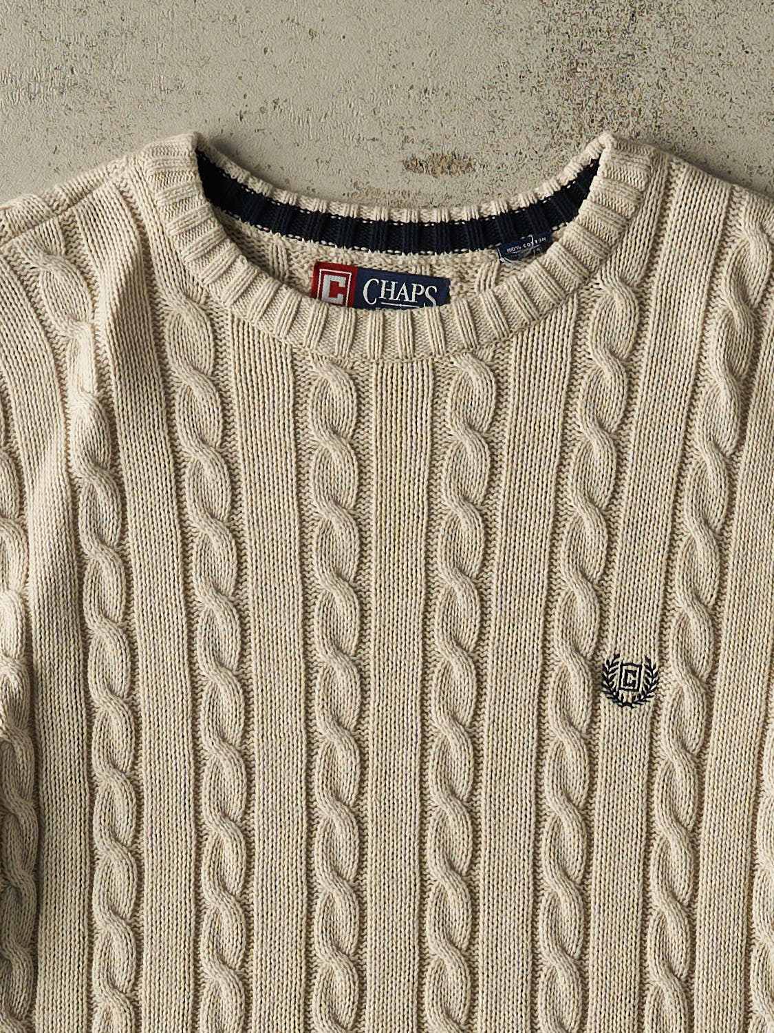 Vintage Y2K Beige Chaps Cable Knit Sweater (L/XL) - Image 2