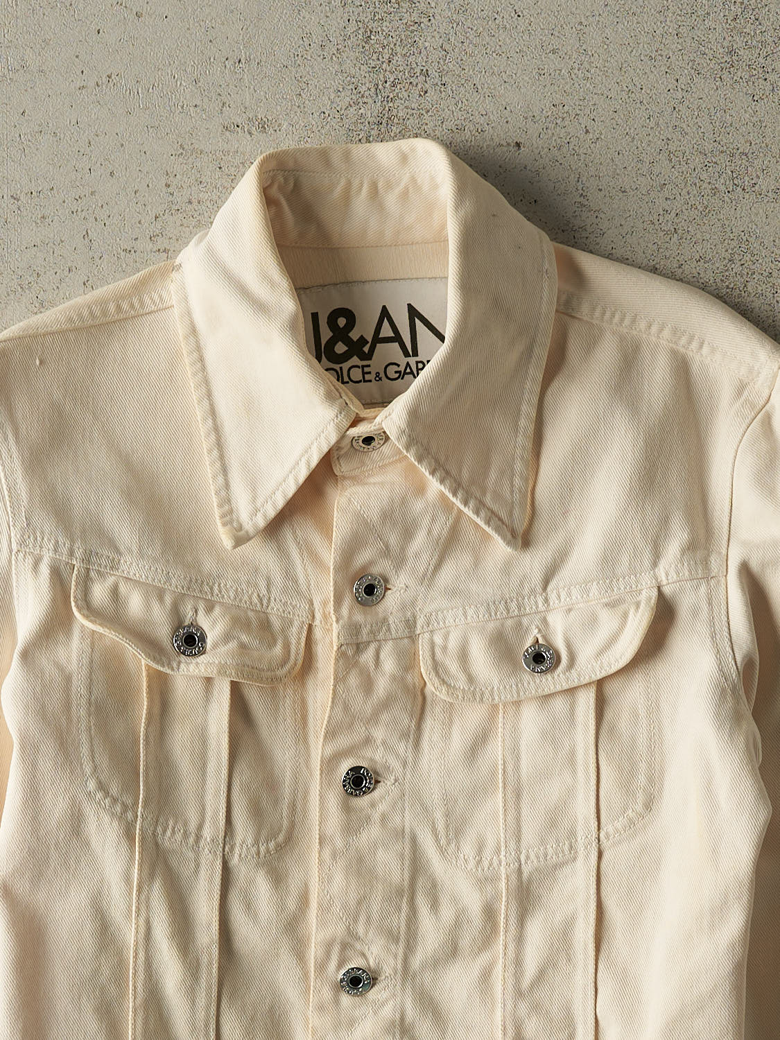 Vintage Y2K Beige Dolce & Gabbana Denim Jacket (XXS/XS) - Image 2