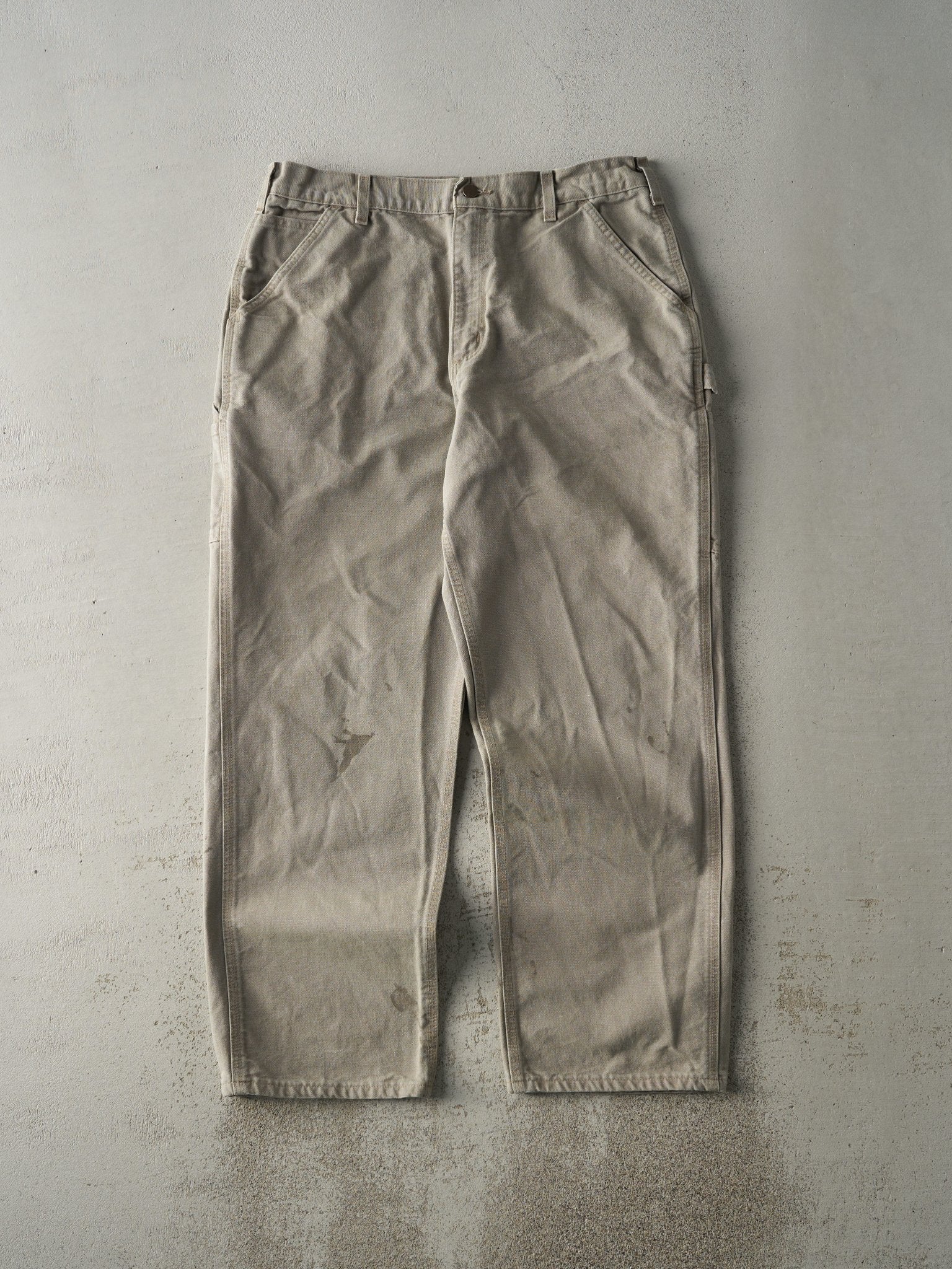 Vintage Y2K Beige Dungaree Fit Carhartt Carpenter Pants (33.5x30.5)