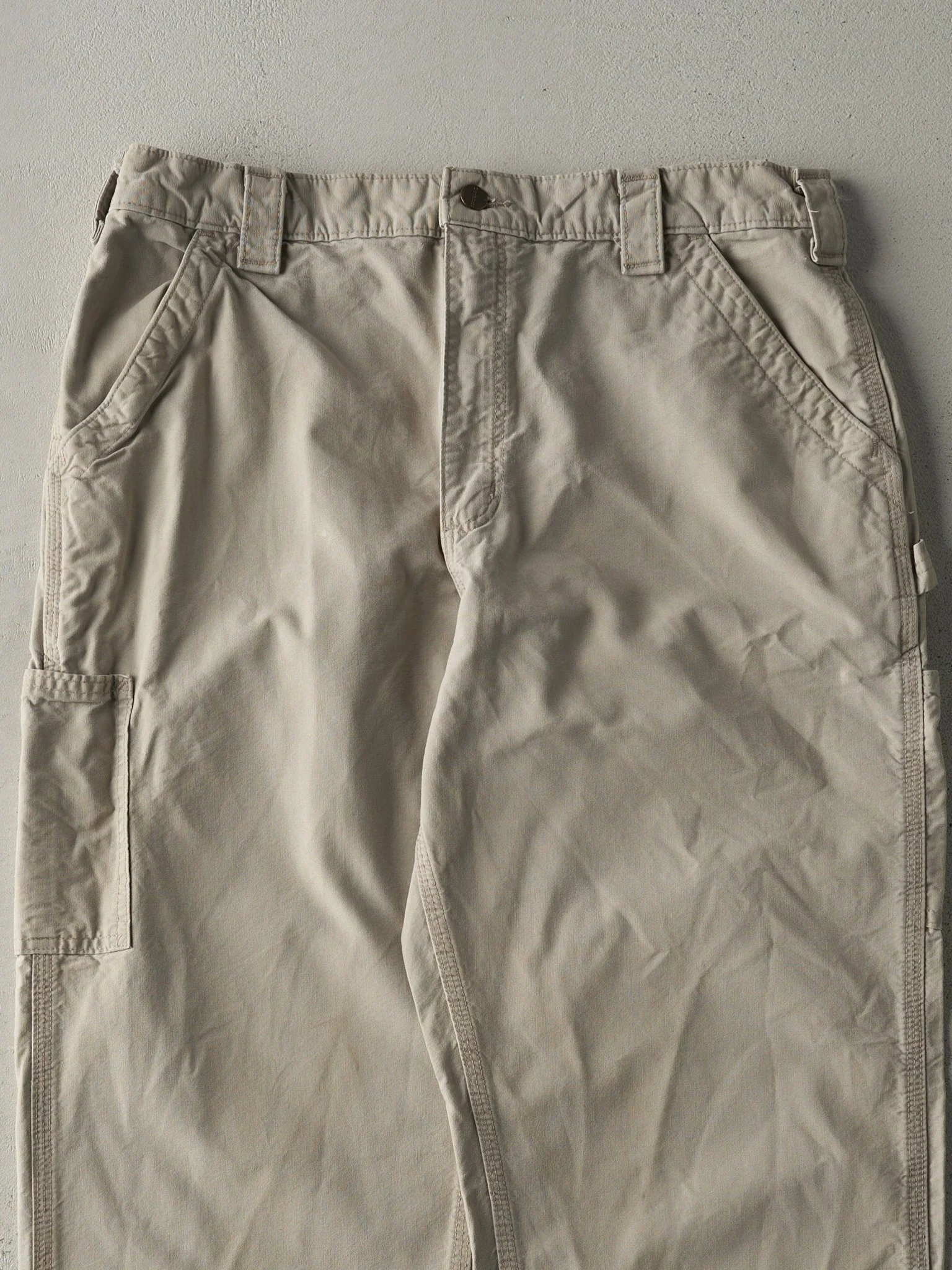 Vintage Y2K Beige Dungaree Fit Carhartt Light Weight Carpenter Pants (35.5x31.5) - Image 3