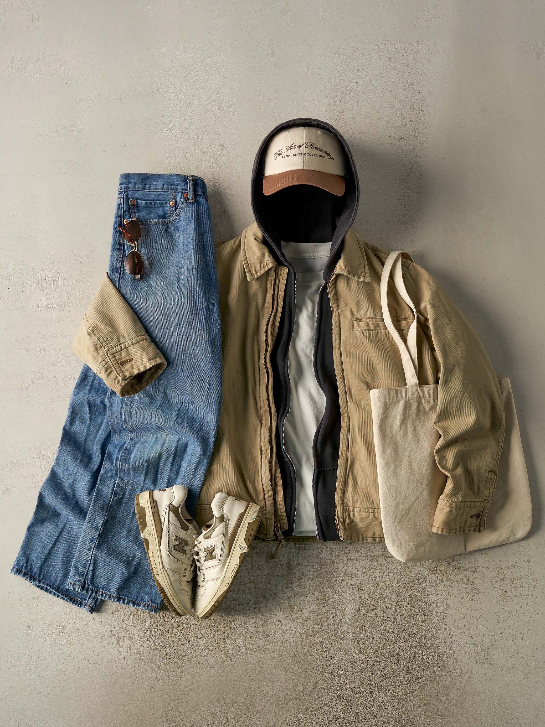 Vintage Y2K Beige Fleece Lined Work Style Jacket (L) - Image 2