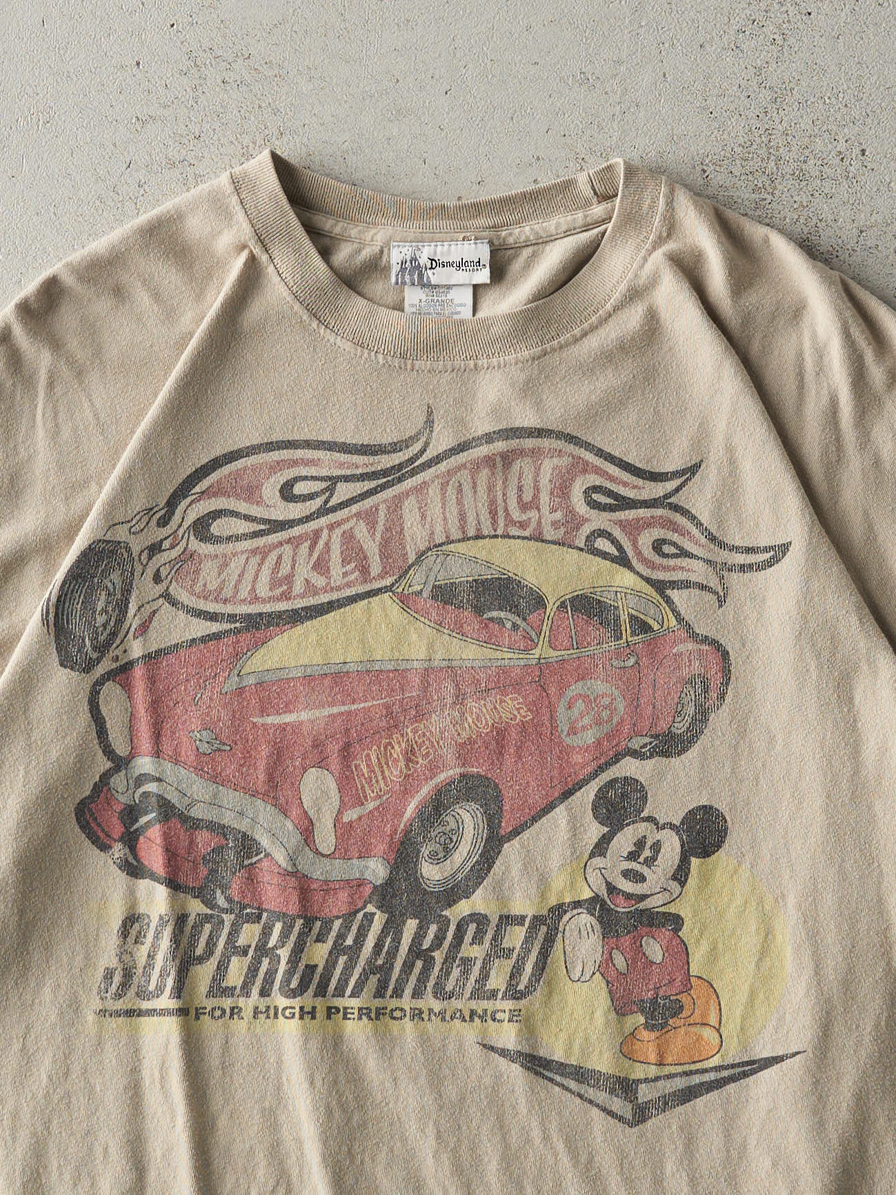Vintage Y2K Beige Mickey Mouse Racing Tee (L) - Image 2