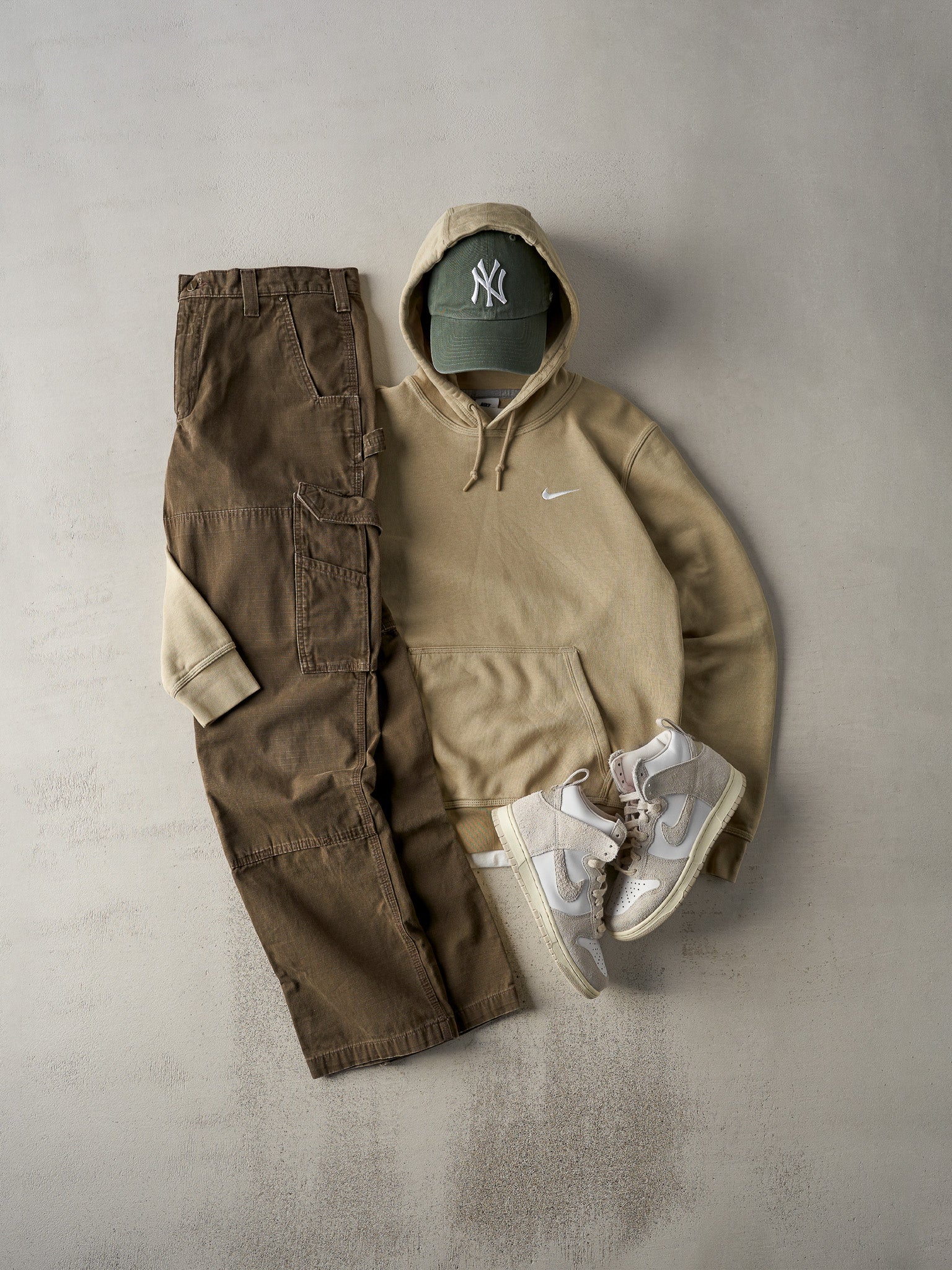 Vintage Y2K Beige Nike Embroidered Swoosh Hoodie (M) - Image 2
