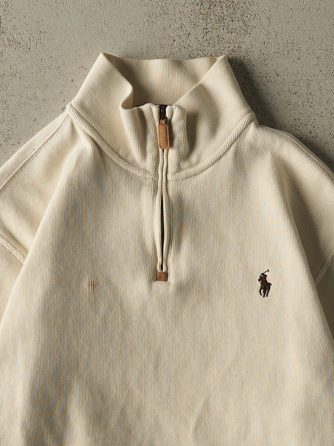 Vintage Y2K Beige Polo Quarter Zip Knit (S/M) - Image 2