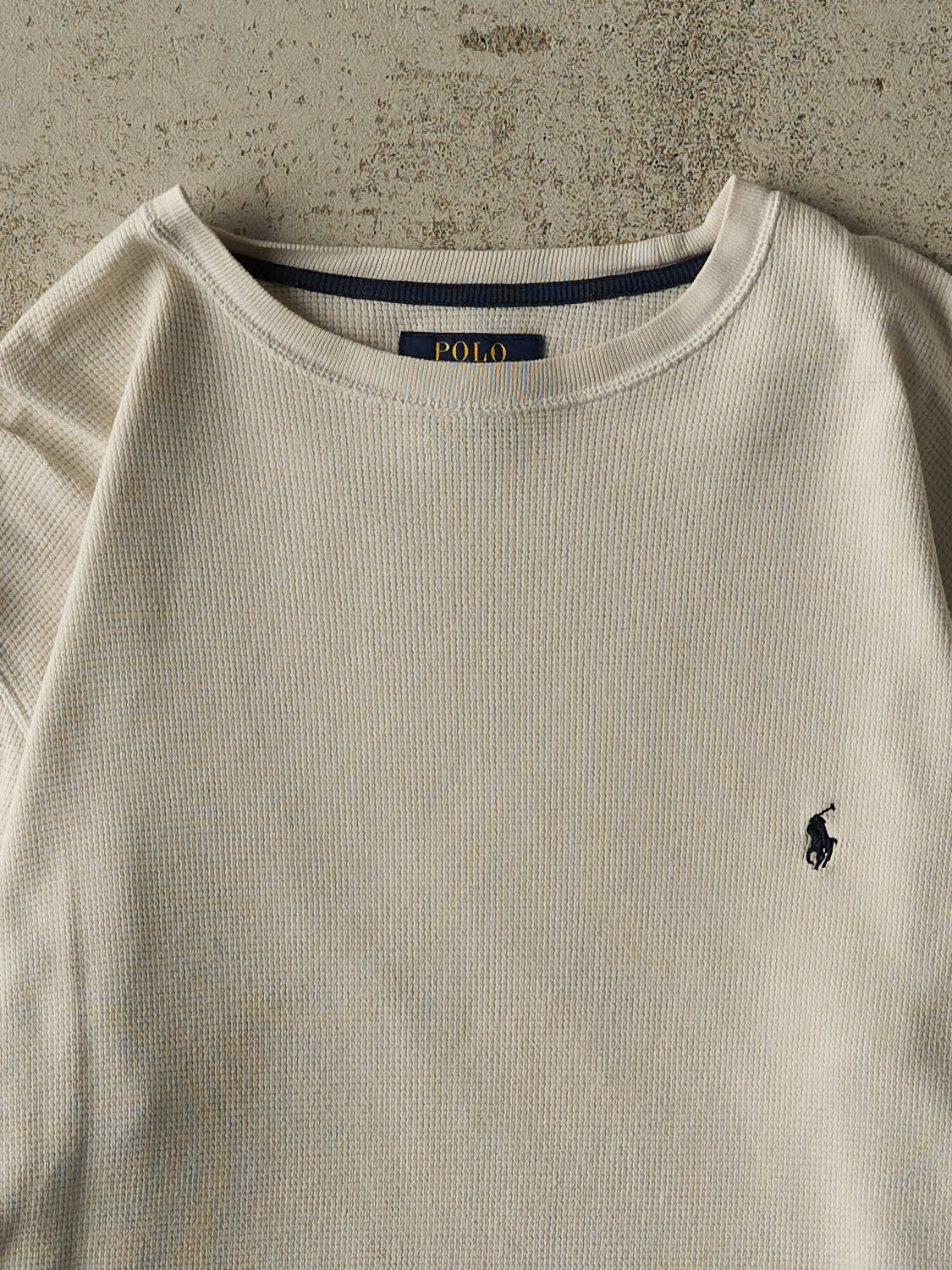 Vintage Y2K Beige Polo Thermal Long Sleeve (M) - Image 3