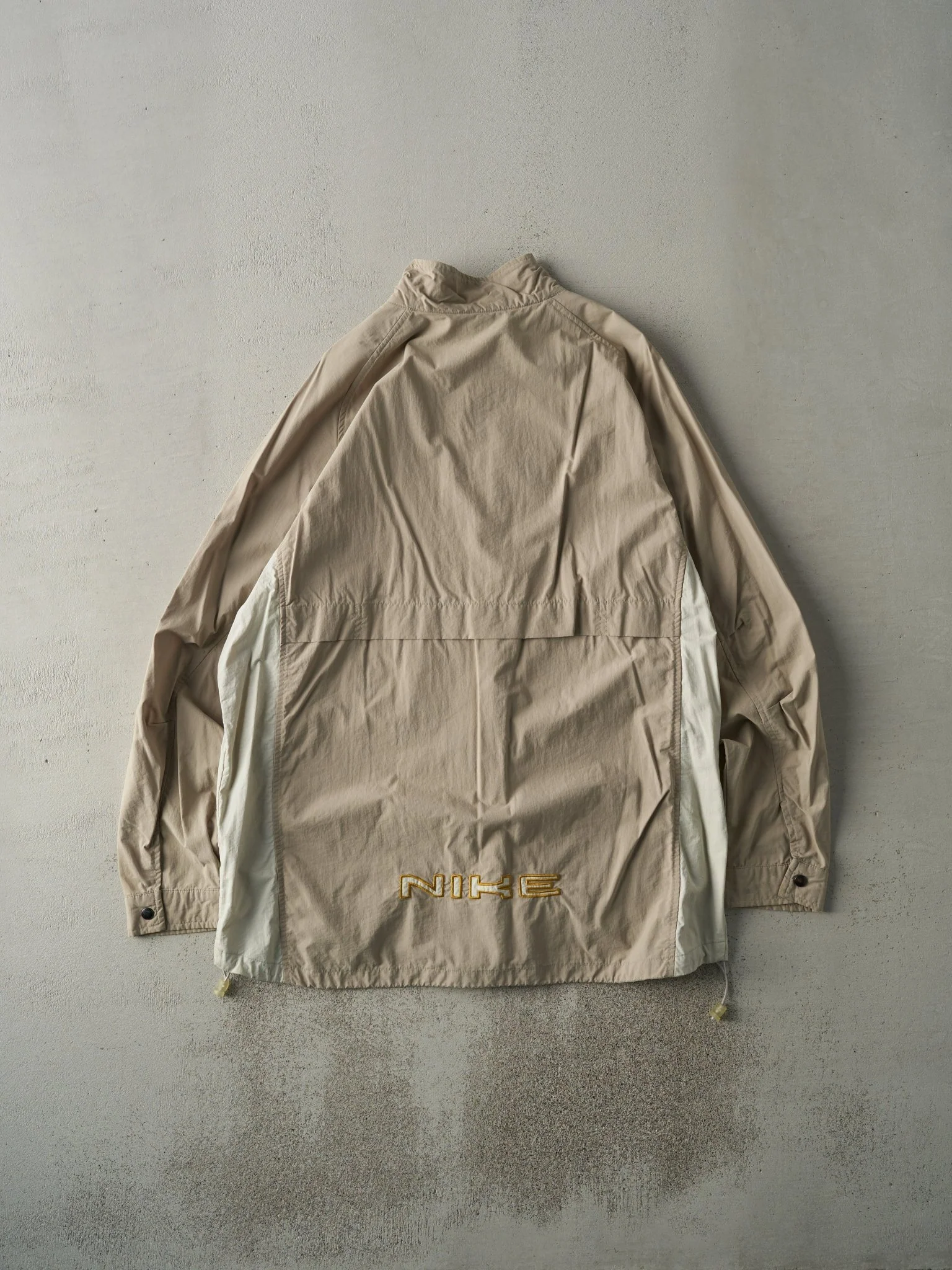 Vintage Y2K Beige & White Nike Long Windbreaker Jacket (M/L) - Image 2