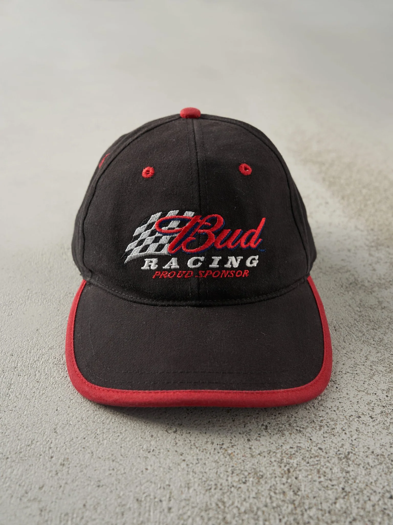 Vintage Y2K Black Bud Racing Velcro Hat